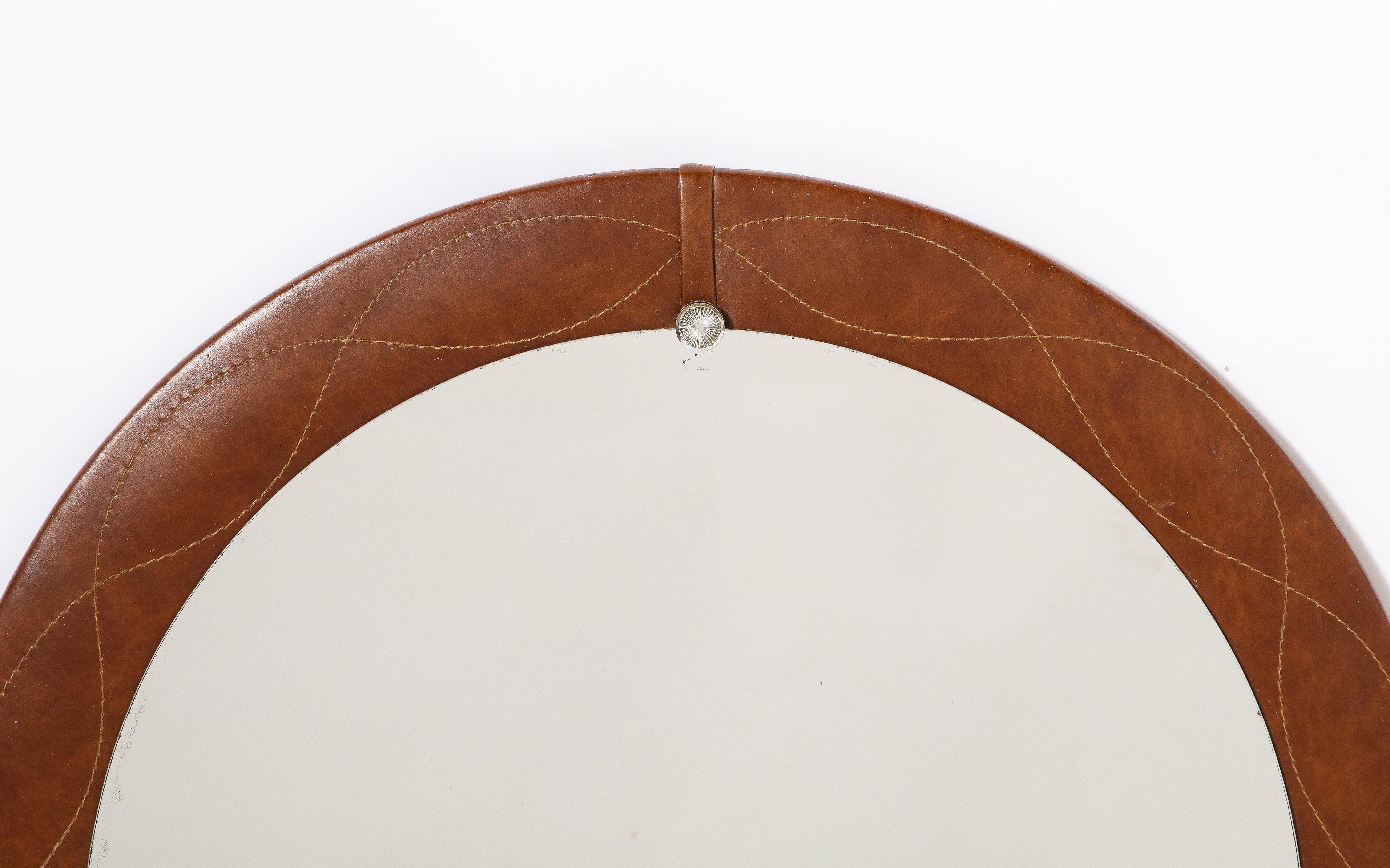 Spanish Modernist Circular Leather Mirror, Spain, circa 1960  For Sale 8