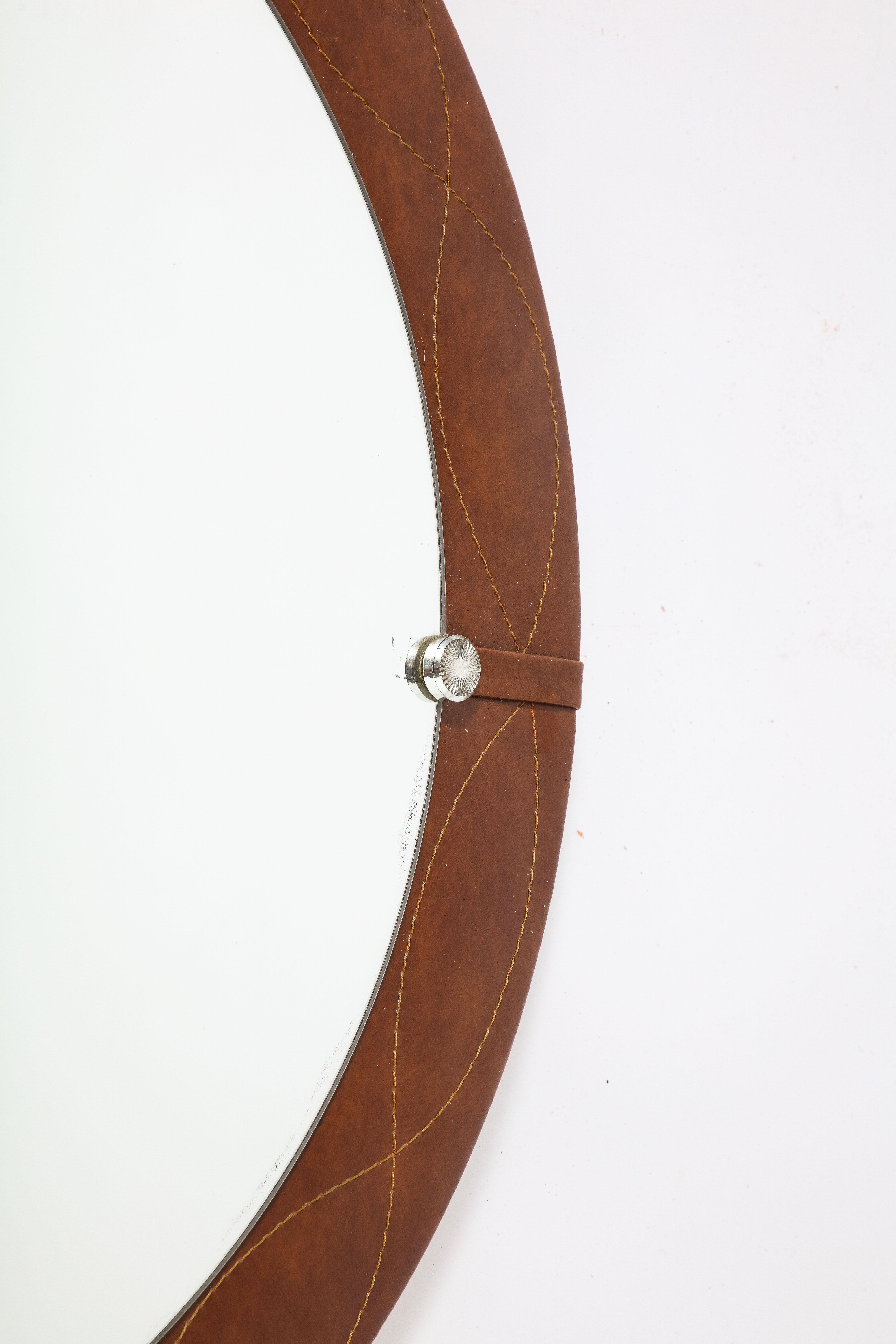 Spanish Modernist Circular Leather Mirror, Spain, circa 1960  For Sale 2