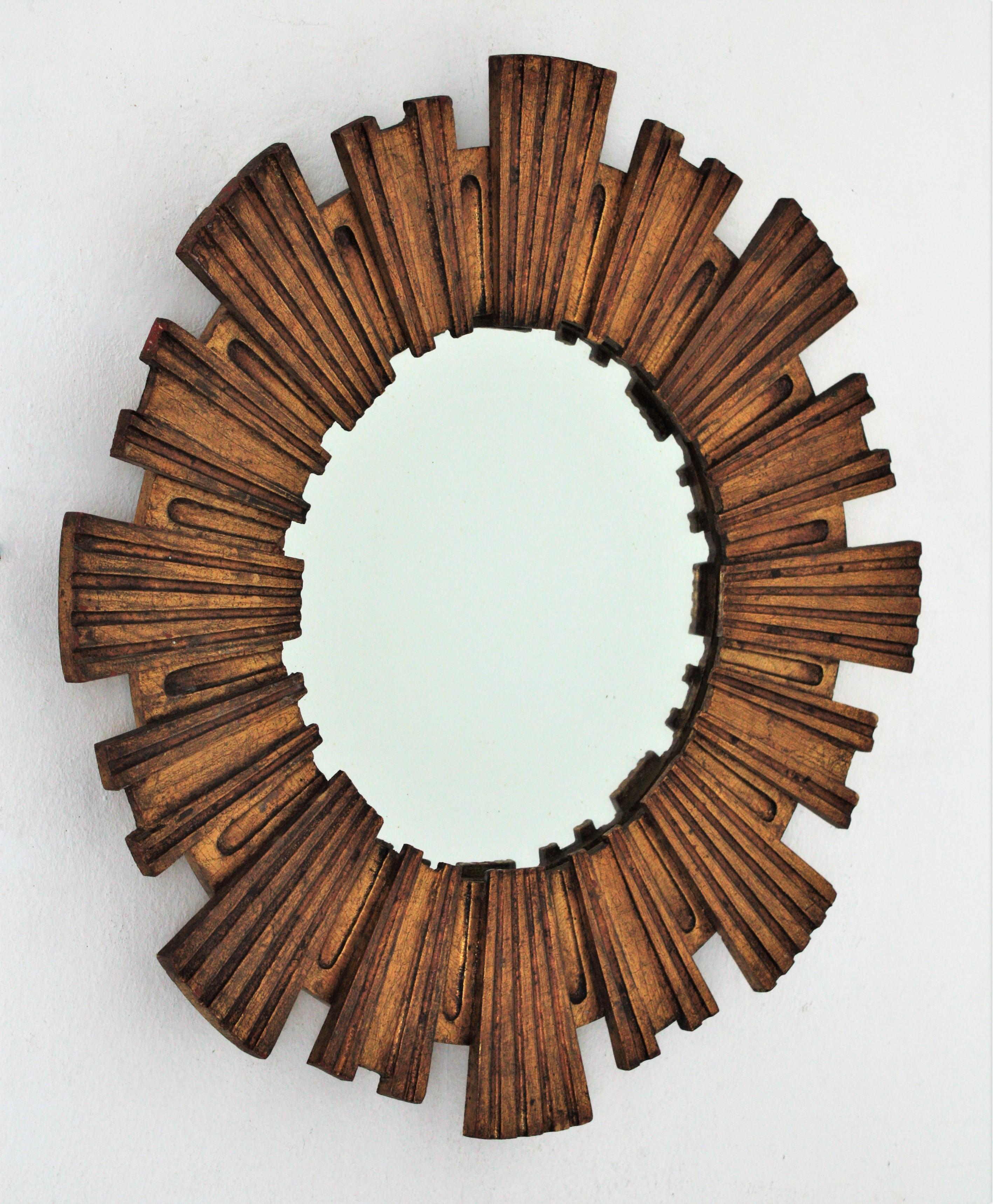 Spanish Sunburst Mirror in Giltwood, 1950s 1