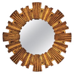 Miroir espagnol Sunburst en bois doré, années 1950