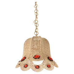 Spanish Bell Shaped Pendant Light in Acrylic Macrame and Rattan, 1970s