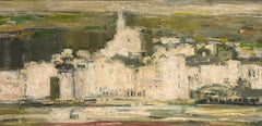 Mid 20th Century Modernist Signed Oil Painting View of Cadaques Spain Old Town