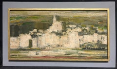 Mitte des 20. Jahrhunderts Modernist signiert Ölgemälde Blick auf Cadaques Spanien Old Townes