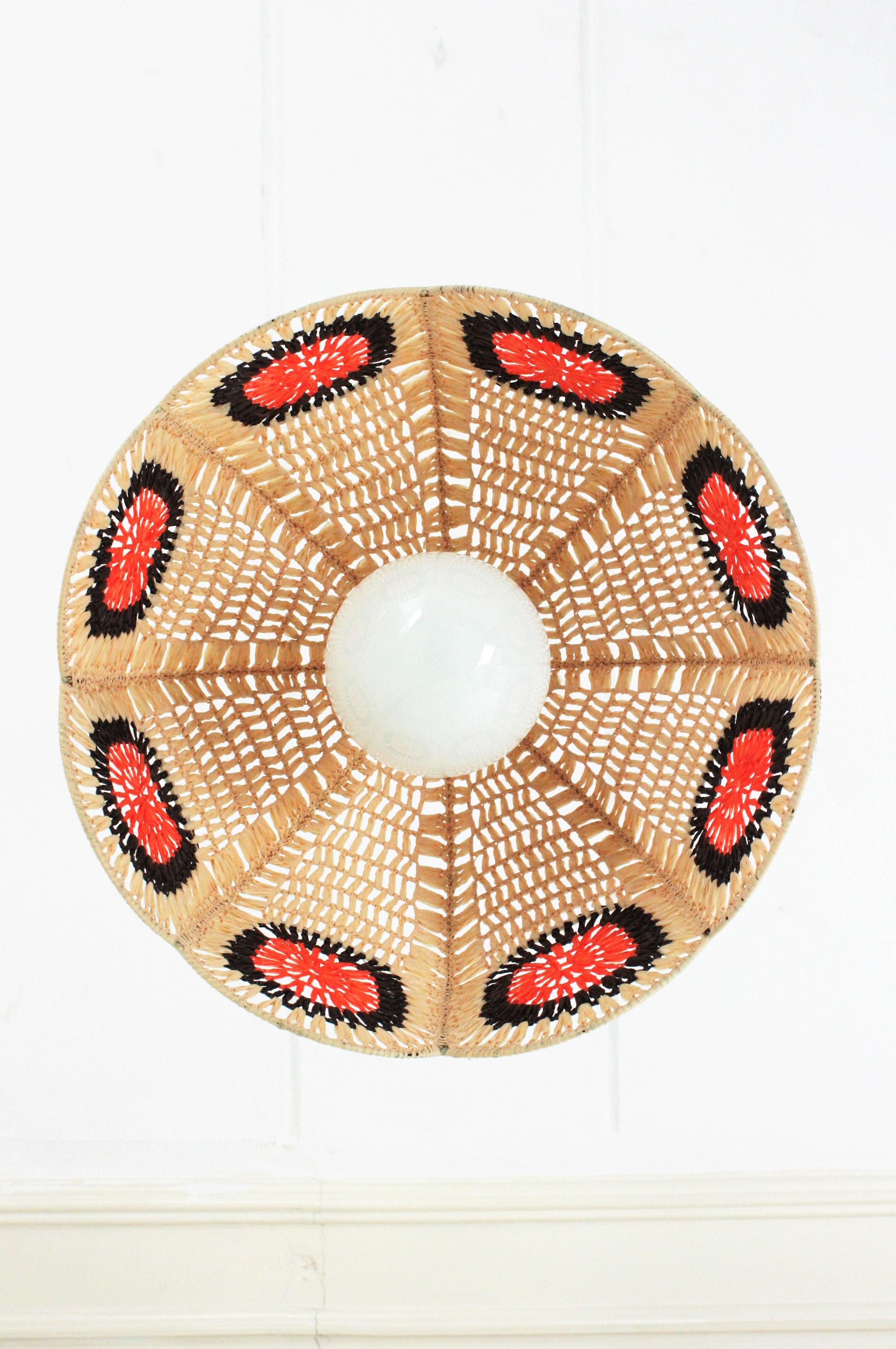 Spago Lampada a sospensione spagnola modernista in macramè beige, arancione e marrone in vendita