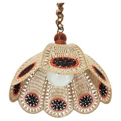 Spanish Modernist Pendant Lamp in Beige, Orange and Brown Macramé