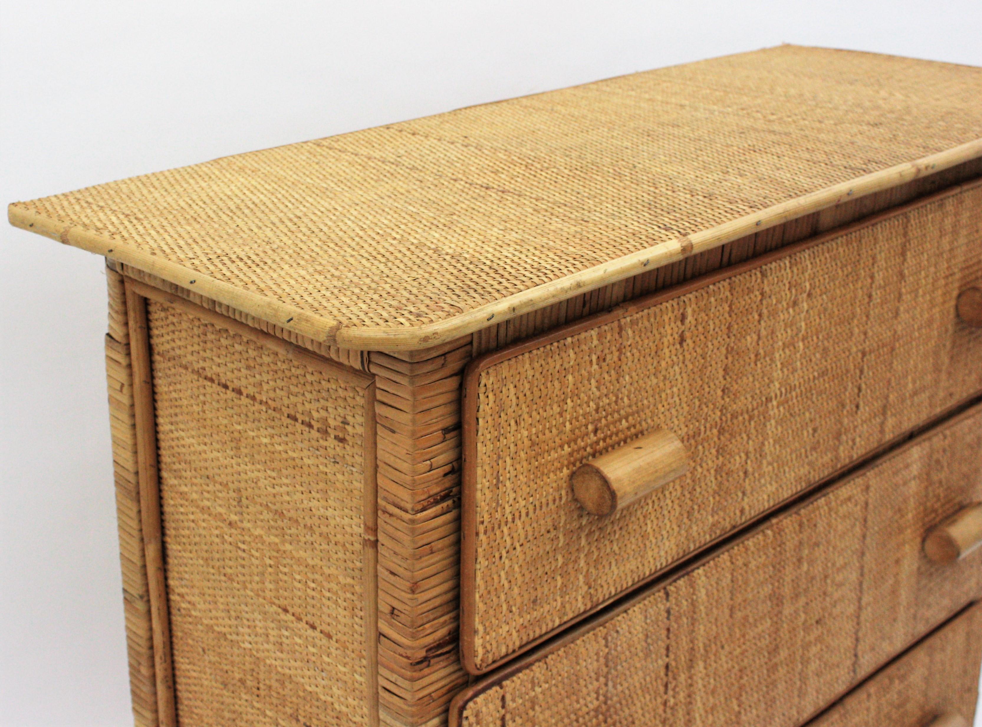 Spanish Modernist Rattan Chest of Drawers, 1970s 5
