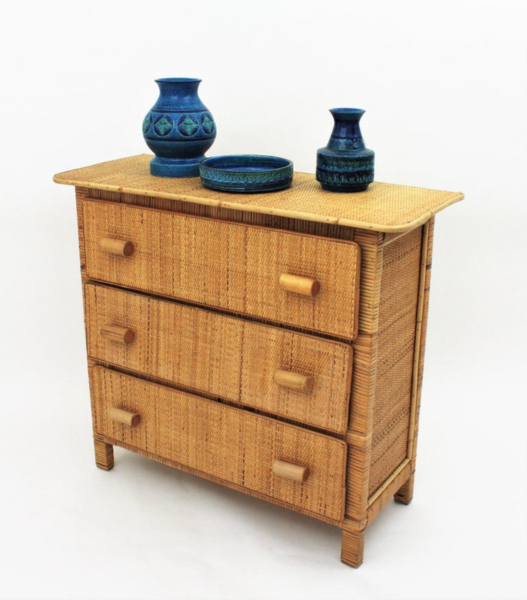 Spanish Modernist Rattan Chest of Drawers, 1970s at 1stDibs