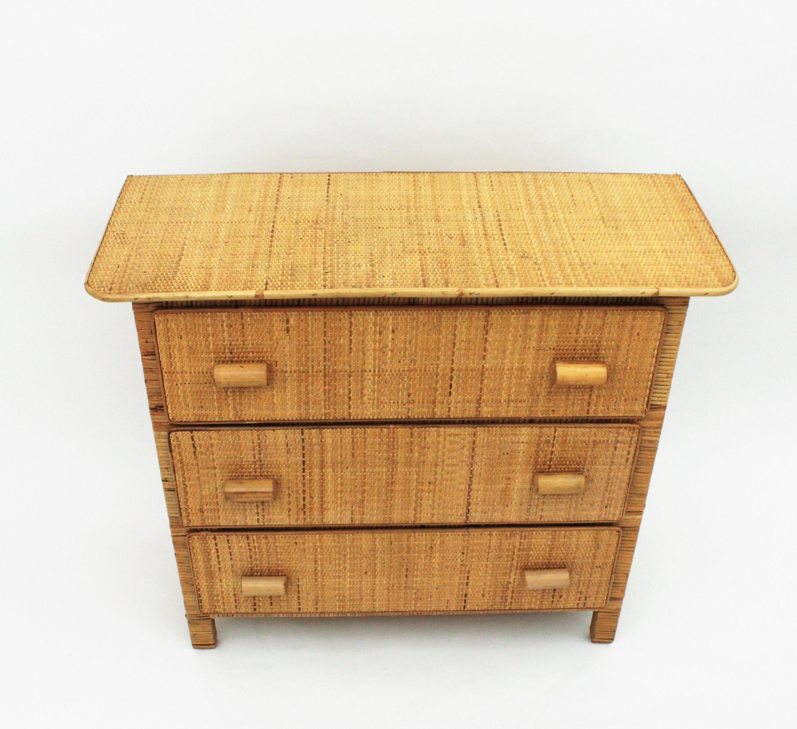 Spanish Modernist Rattan Chest of Drawers, 1970s 1
