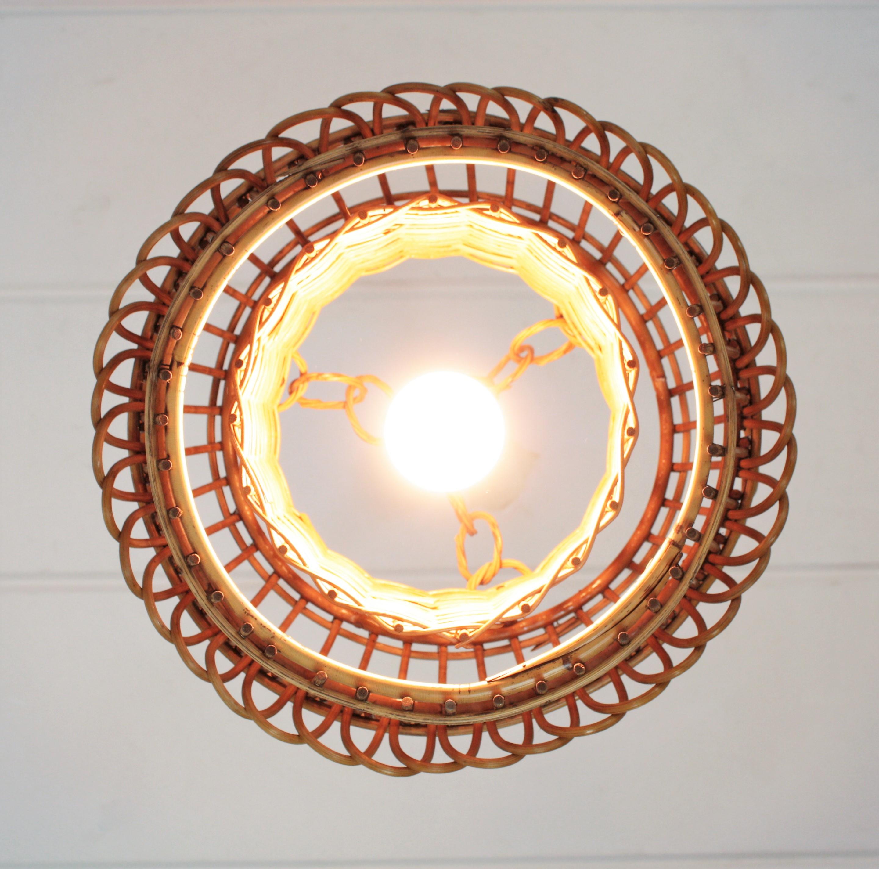 Spanish Modernist Rattan Pendant Lamp / Hanging Light with Woven Wicker Shade 4