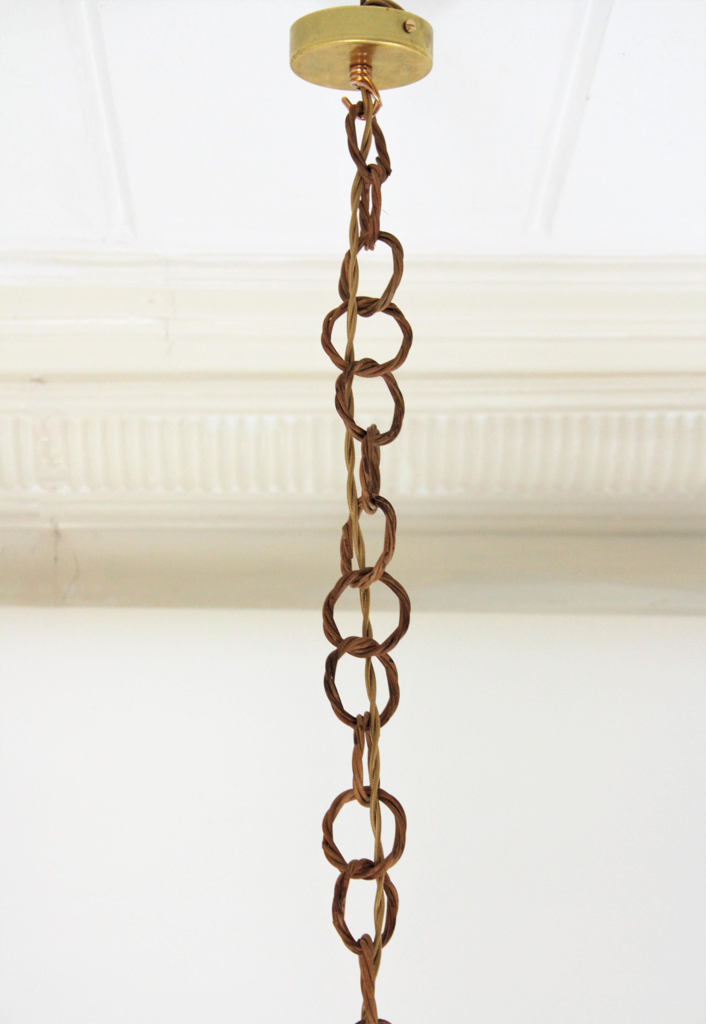Spanish Modernist Rattan Pendant Lamp / Hanging Light with Woven Wicker Shade 9