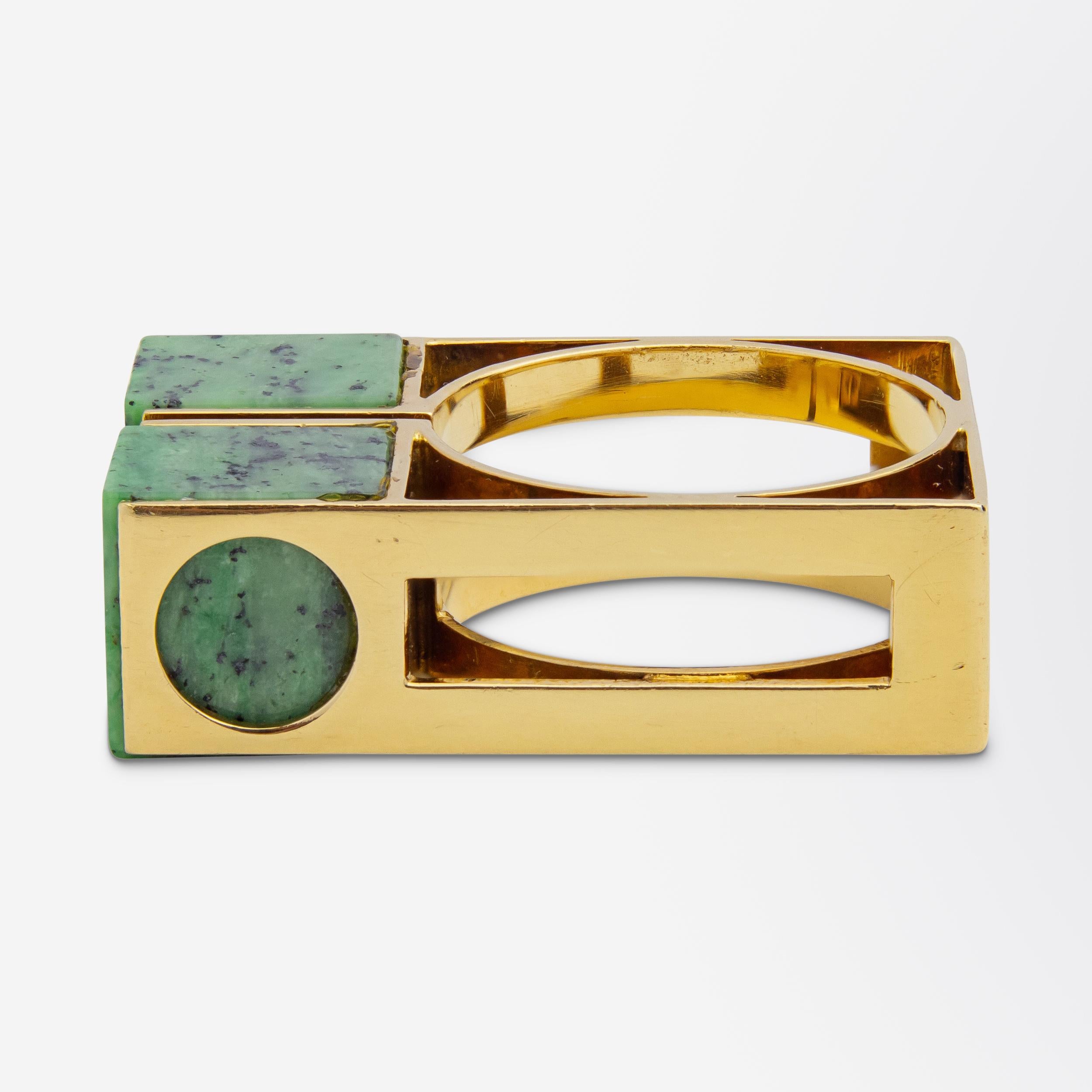 Spanish Modernist Ring With Green Grossular Garnet In Good Condition For Sale In Brisbane City, QLD