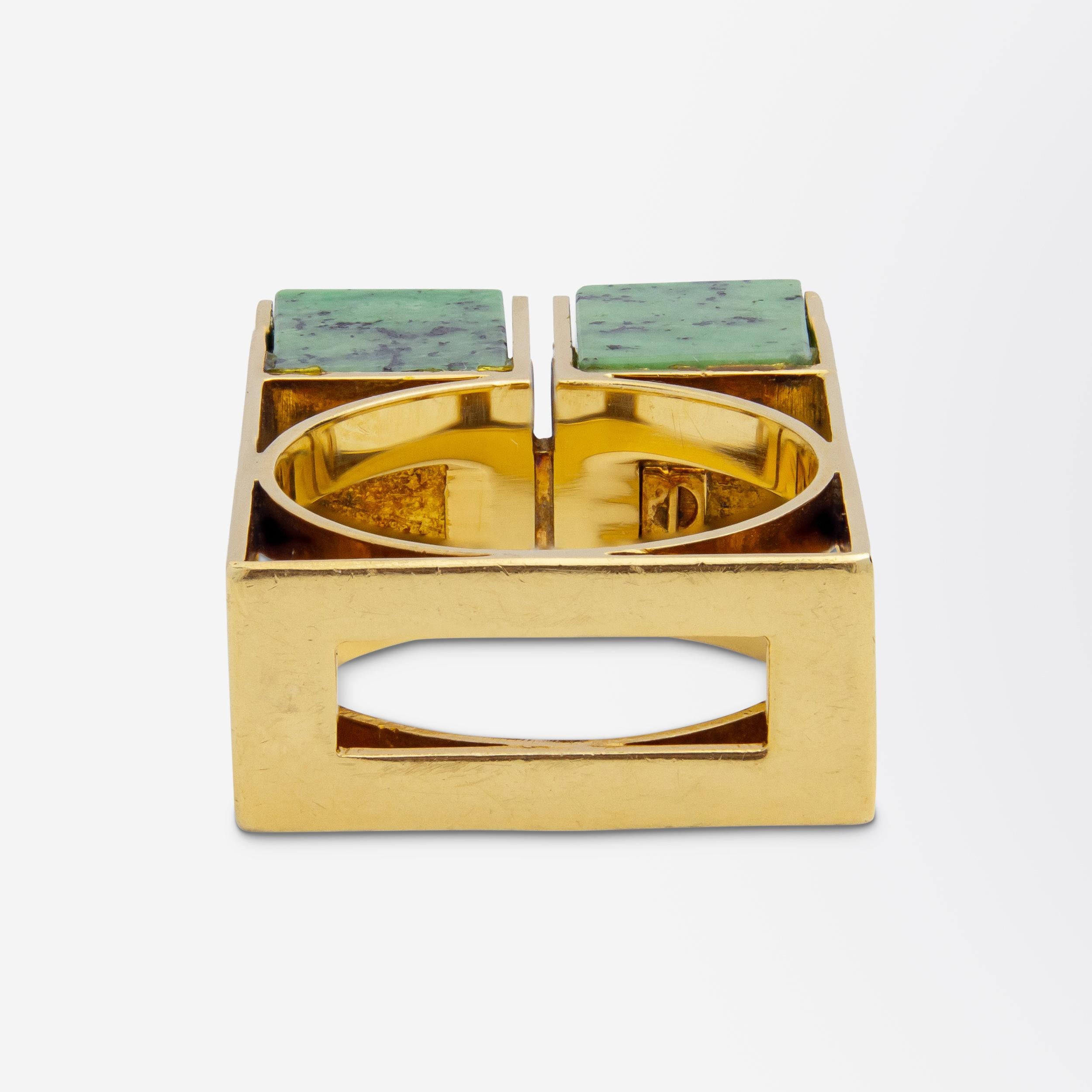 Women's or Men's Spanish Modernist Ring With Green Grossular Garnet For Sale
