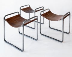 Tabouret moderniste espagnol par Casa Buades Barcelona, métal plaqué, cuir, vers 1930