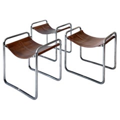 Spanischer modernistischer Hocker der spanischen Moderne von Casa Buades Barcelona, versilbertes Metall, Leder, um 1930