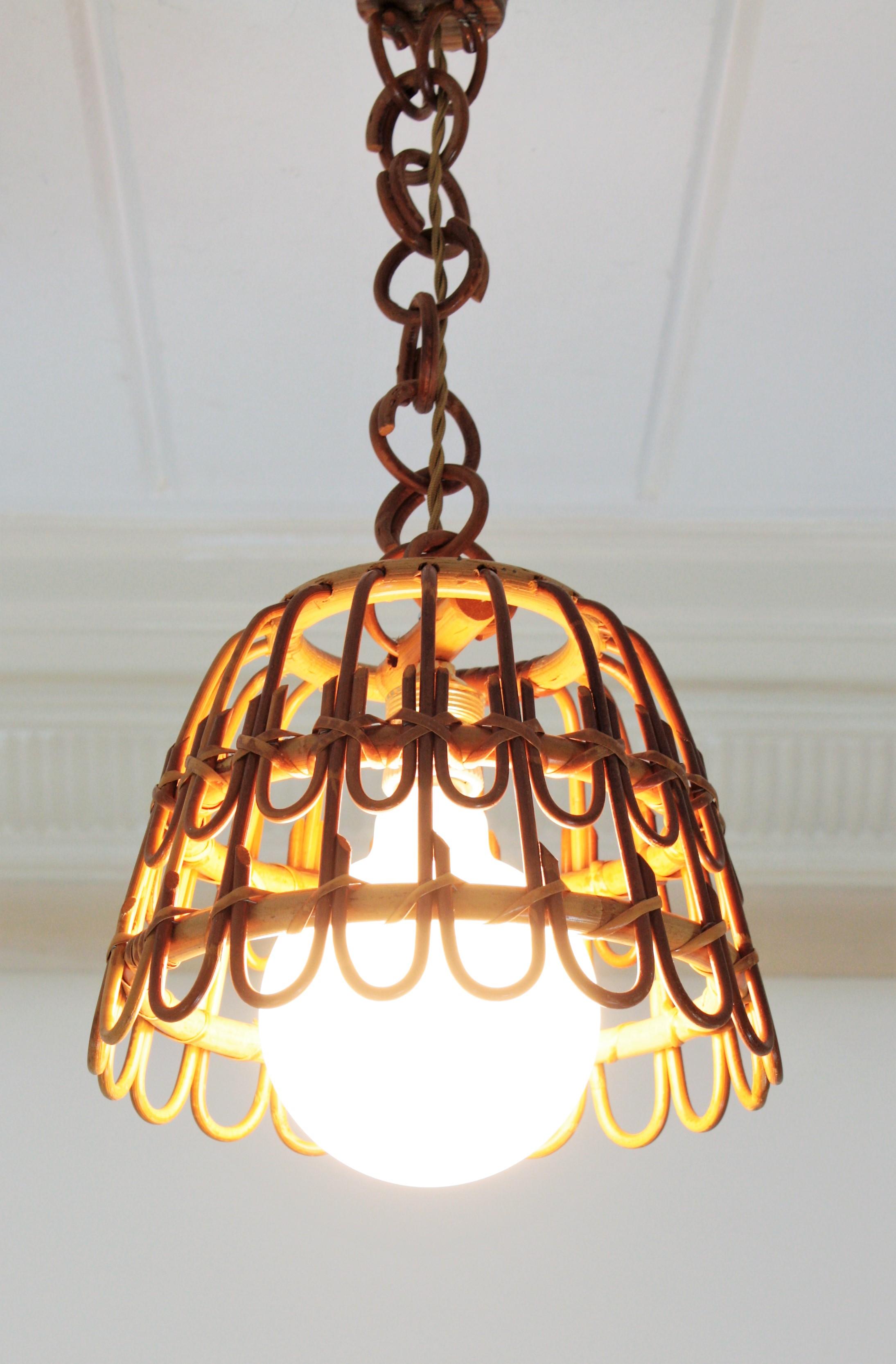 3 Spanish Rattan Bell Pendant Lights Ceiling Hanging Lamps For Sale 6