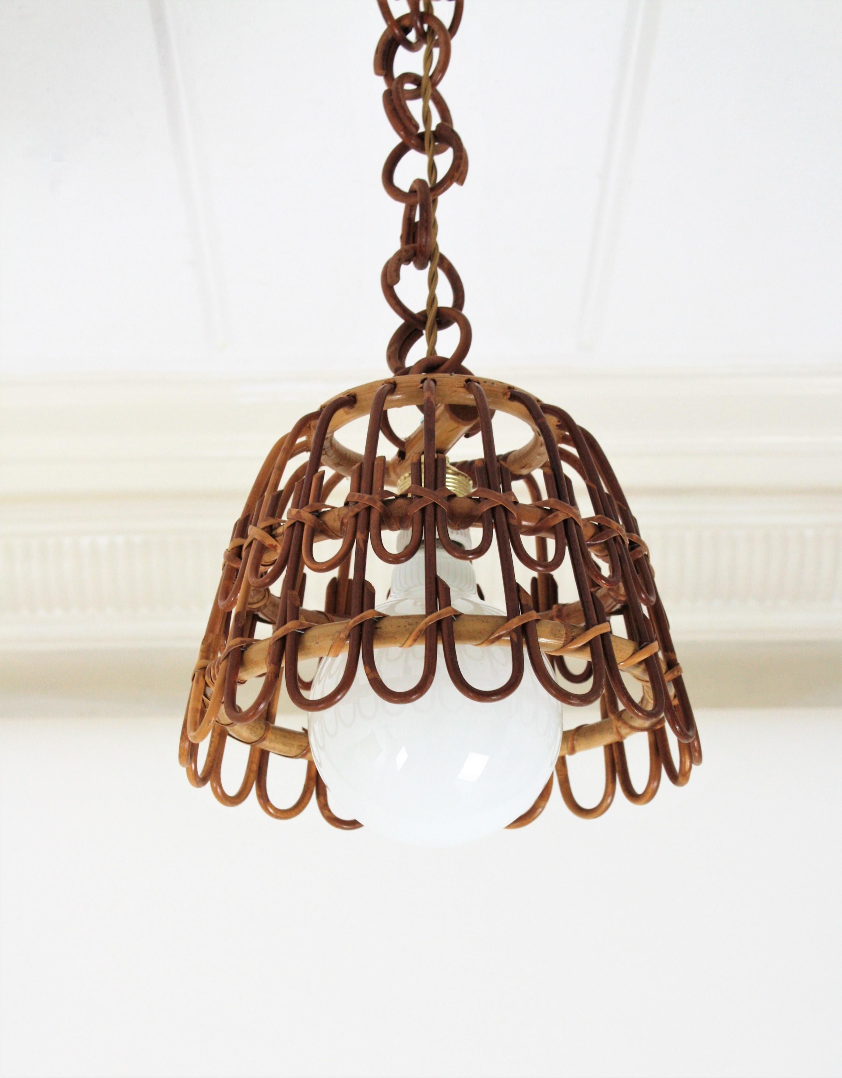 3 Spanish Rattan Bell Pendant Lights Ceiling Hanging Lamps For Sale 7
