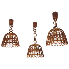 Vintage 3 Spanish Rattan Bell Pendant Lights Ceiling Hanging Lamps