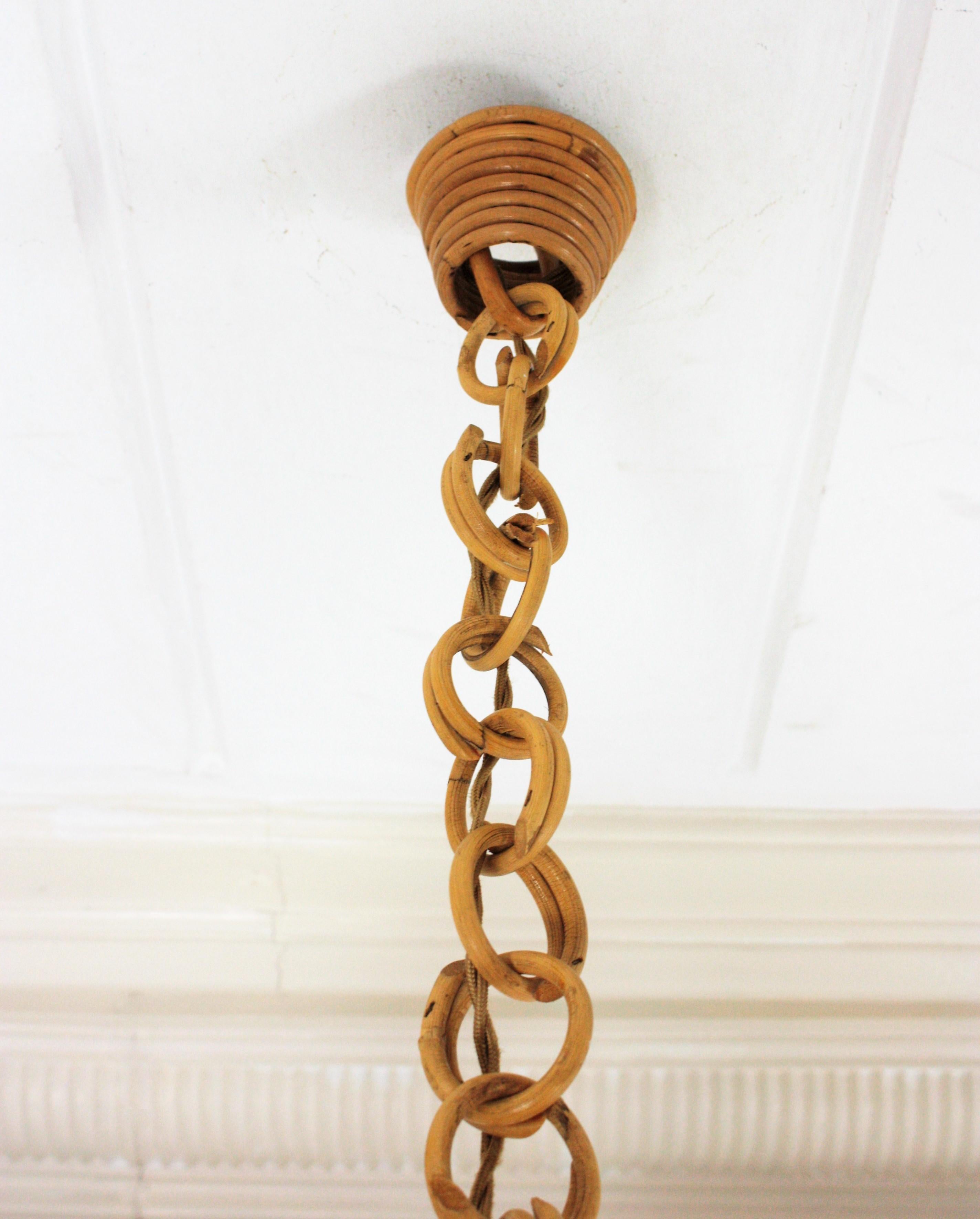 Spanish Modernist Woven Rattan Bamboo Palm Pendant Lamp Lantern For Sale 12