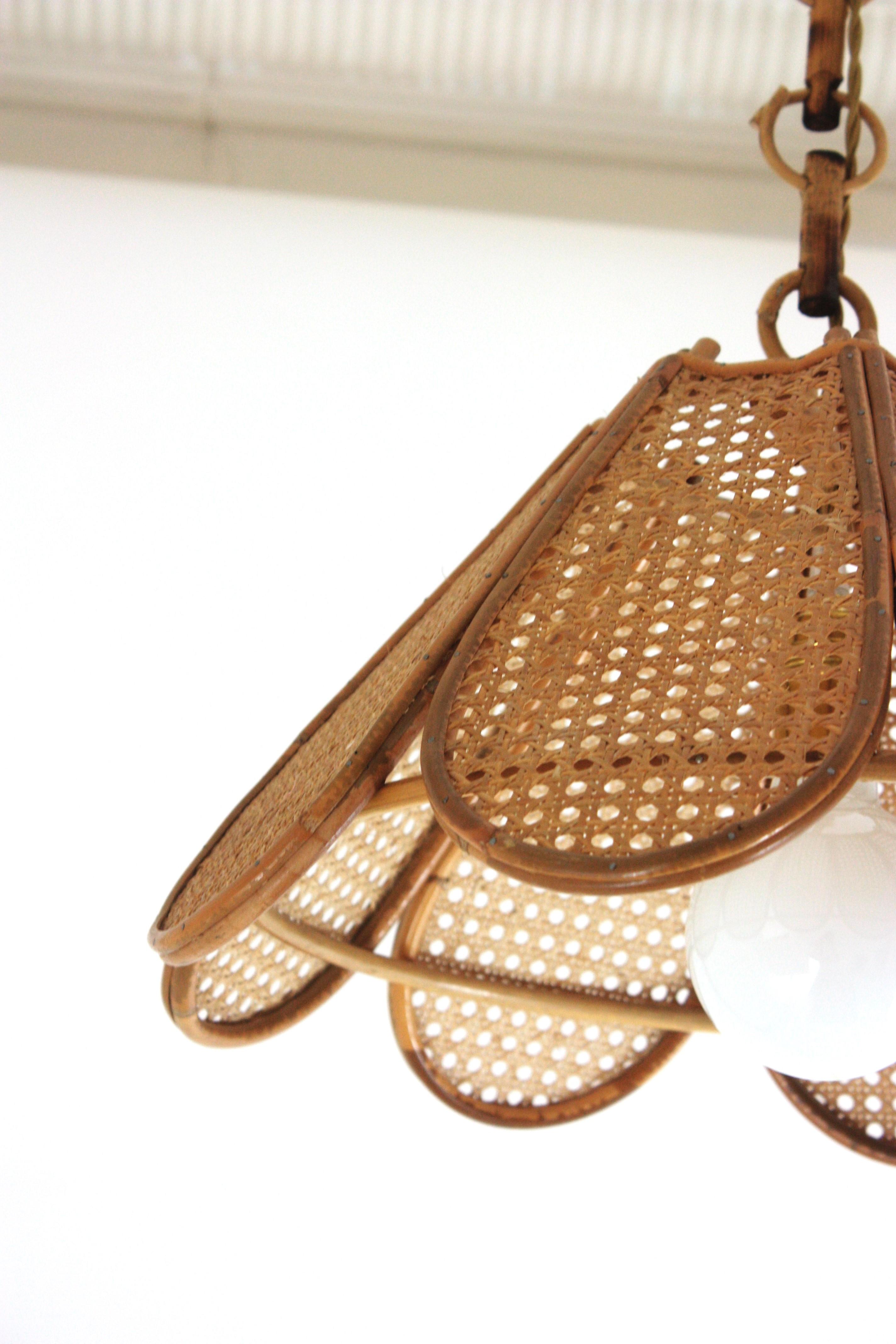 Spanish Modernist Woven Wicker Rattan Palm Pendant Light, 1960s 10