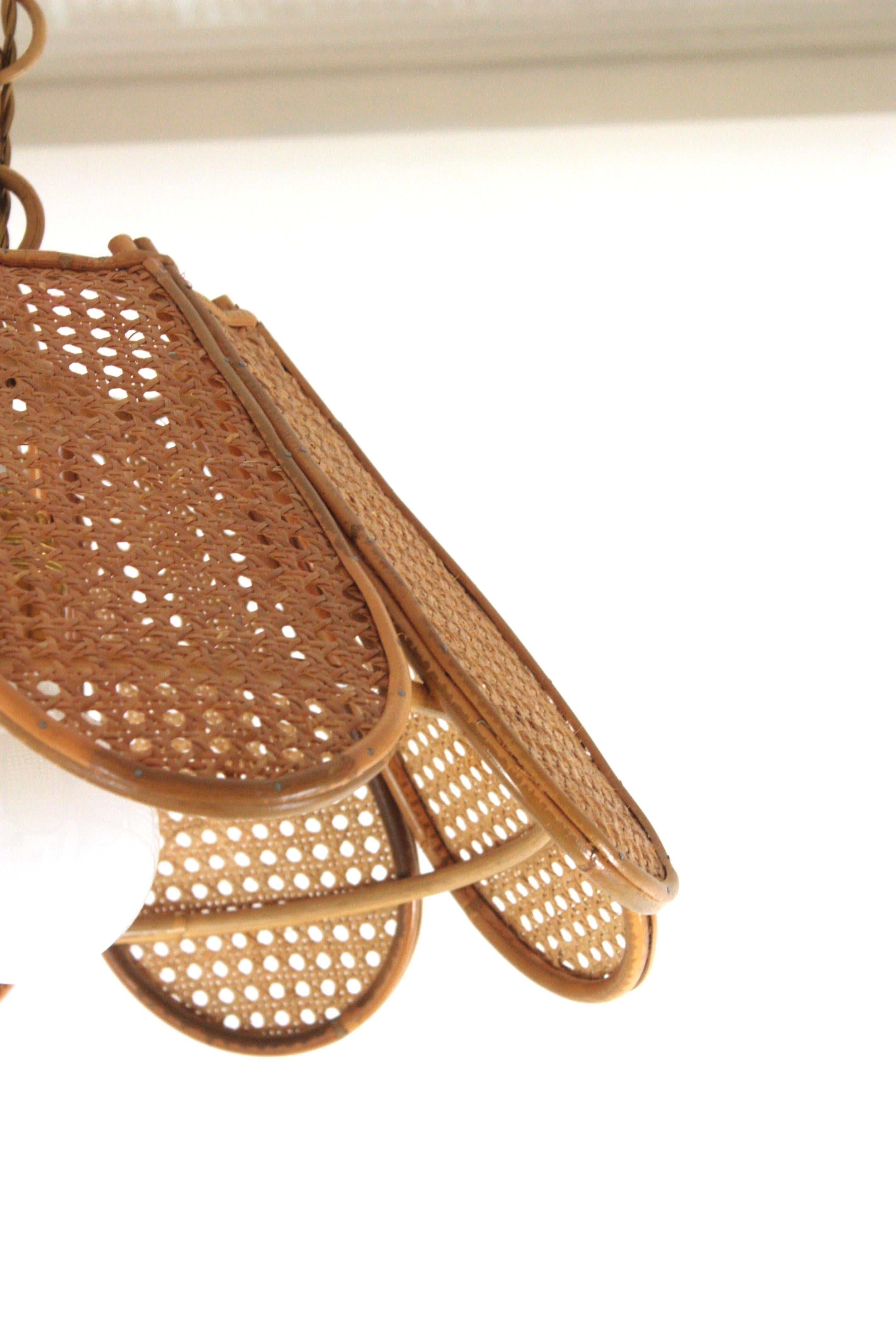 Spanish Modernist Woven Wicker Rattan Palm Pendant Light, 1960s 11