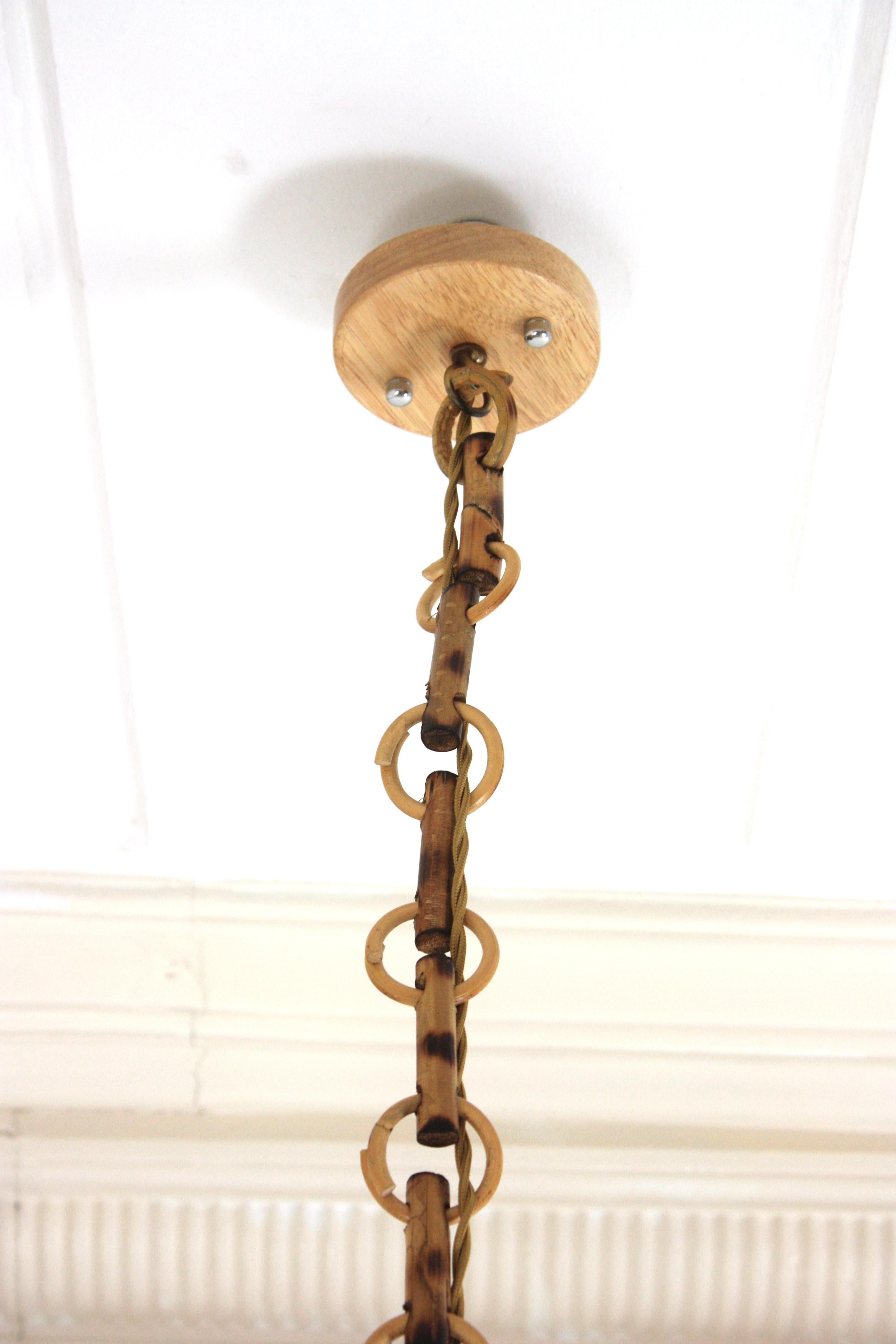 Spanish Modernist Woven Wicker Rattan Palm Pendant Light, 1960s 13