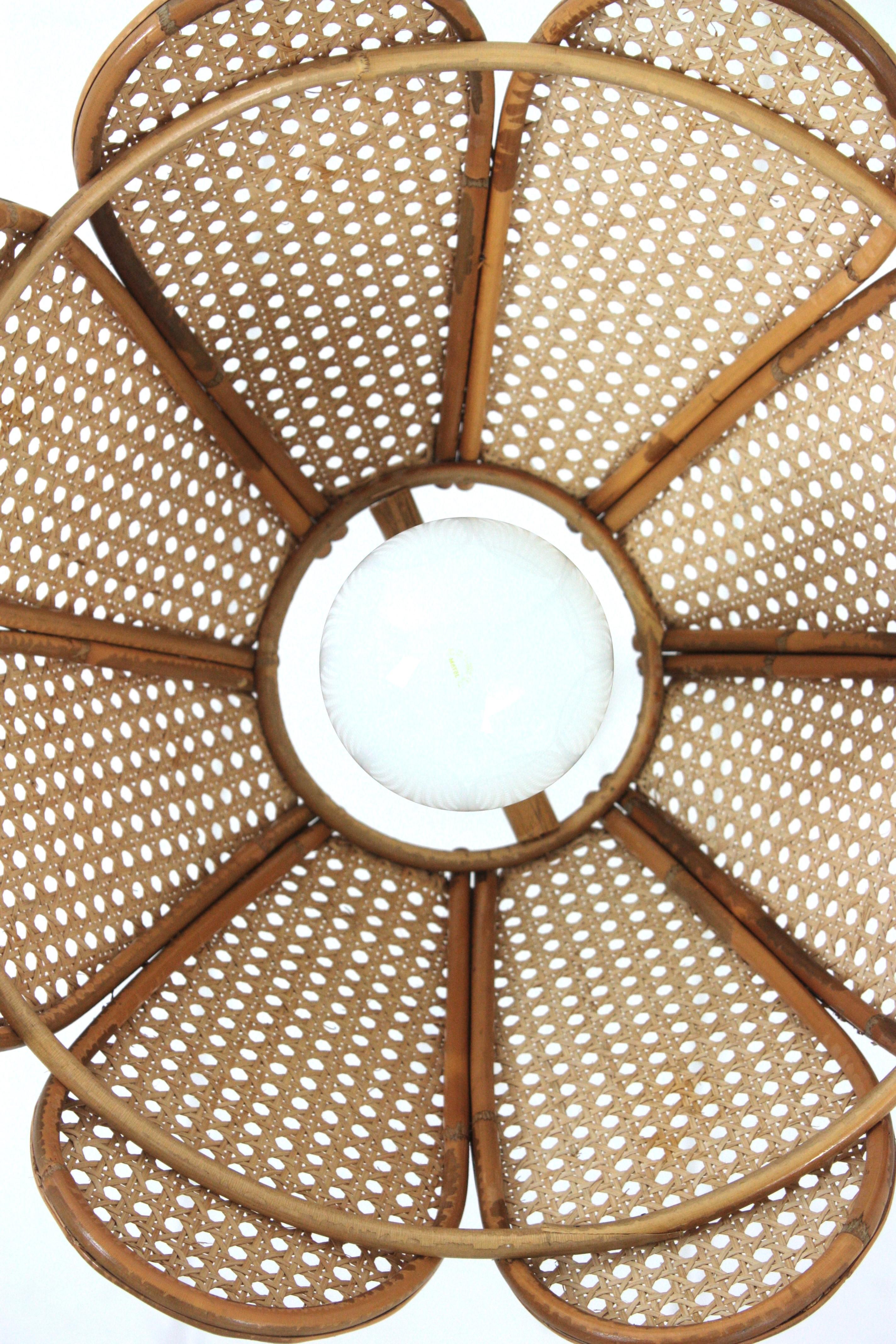 Spanish Modernist Woven Wicker Rattan Palm Pendant Light, 1960s 3