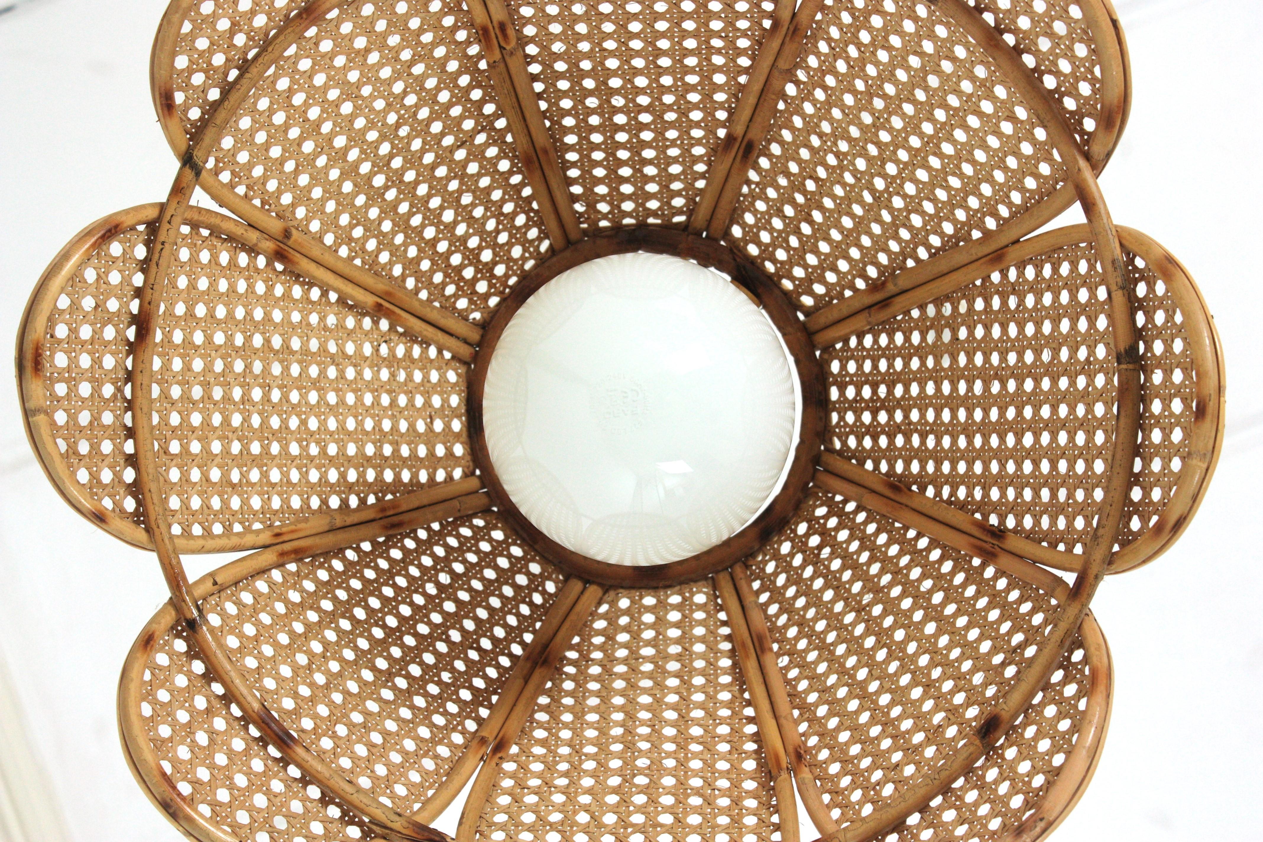 Spanish Modernist Woven Wicker Rattan Palm Pendant Light / Lantern, 1960 For Sale 6