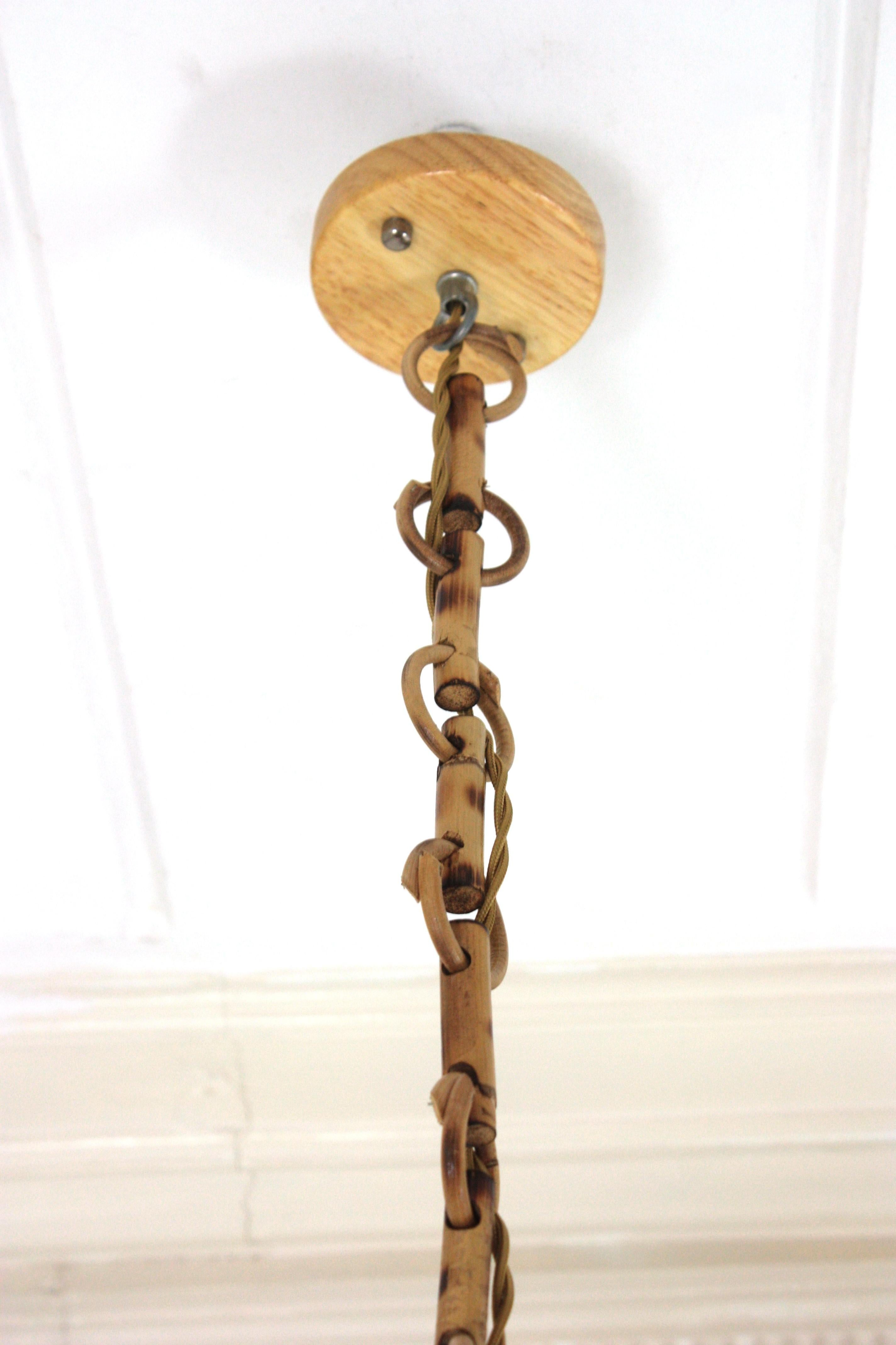Spanish Modernist Woven Wicker Rattan Palm Pendant Light / Lantern, 1960 For Sale 11