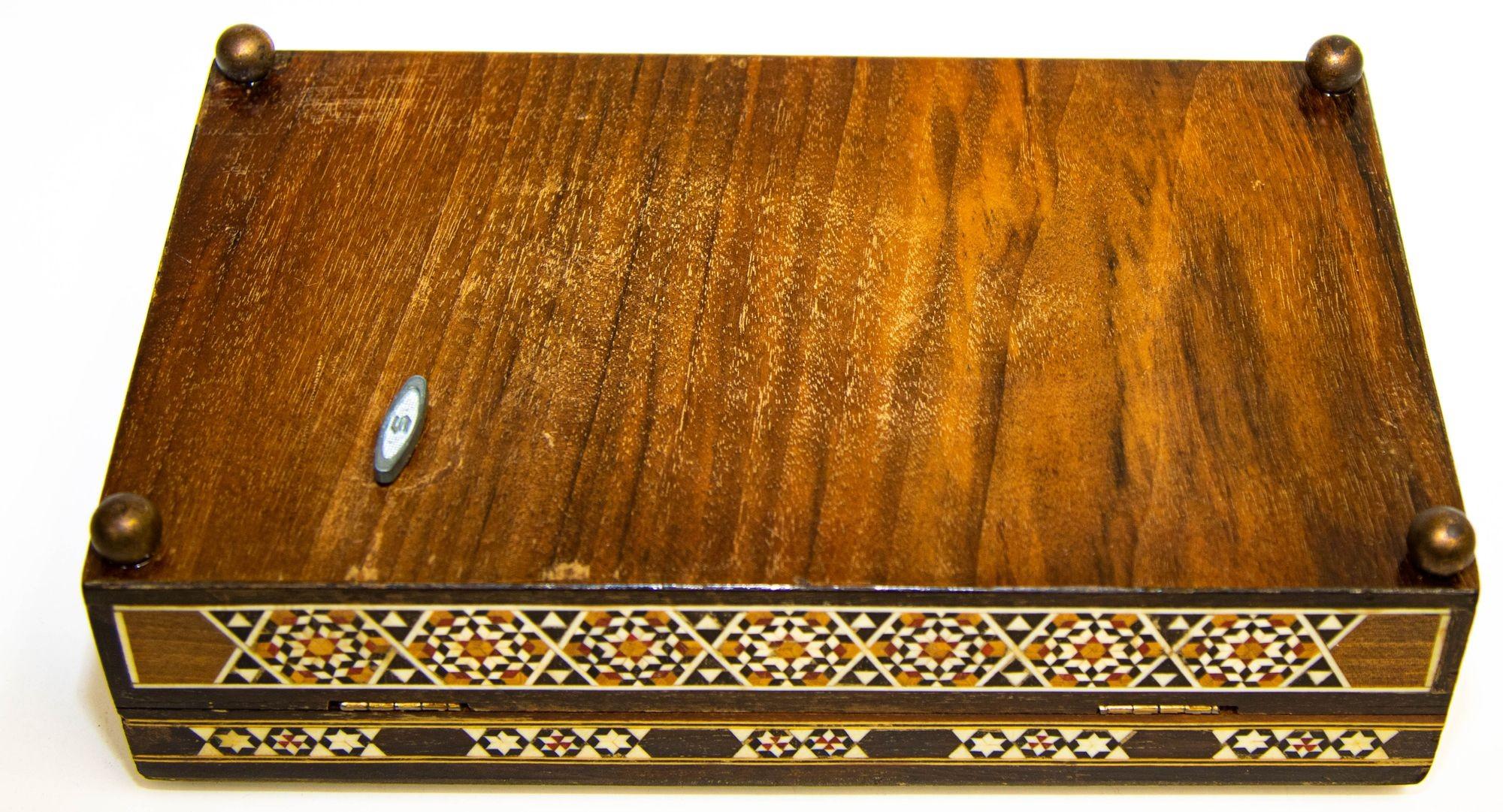 20th Century Spanish Moorish Inlaid Marquetry Jewelry Music Box