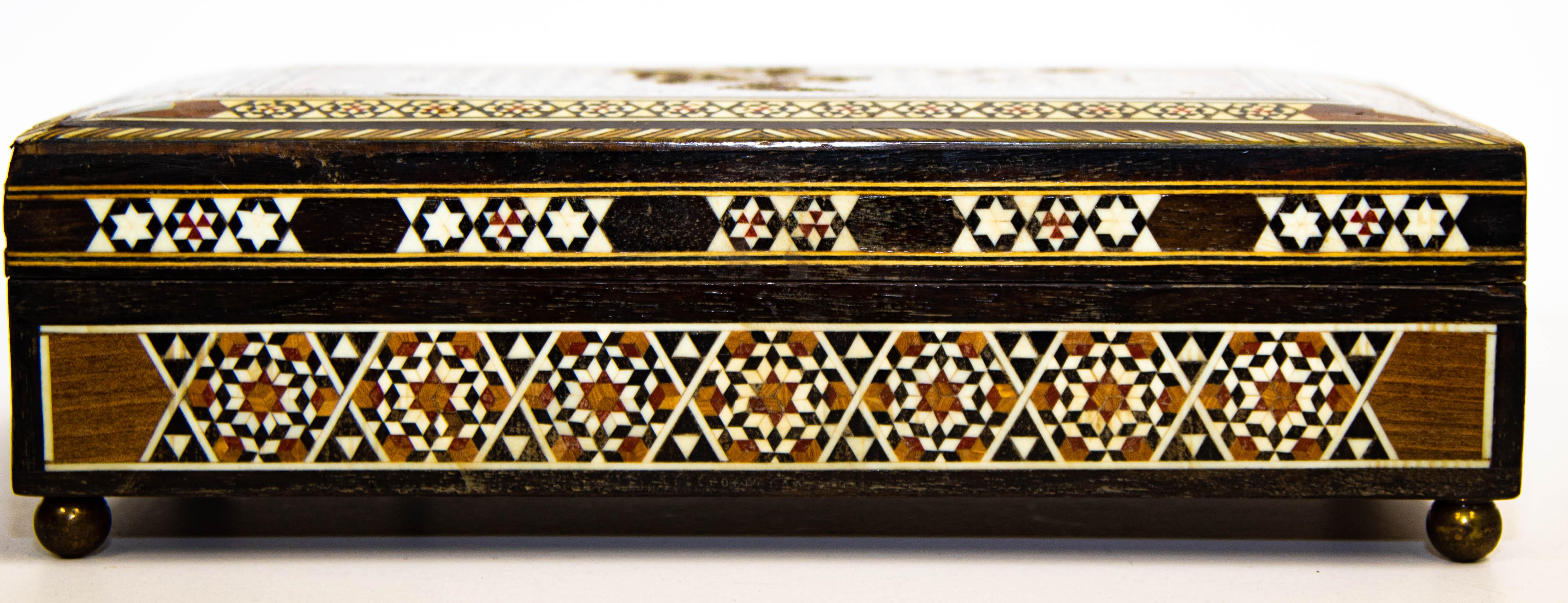 Spanish Moorish Inlaid Marquetry Jewelry Music Box 1