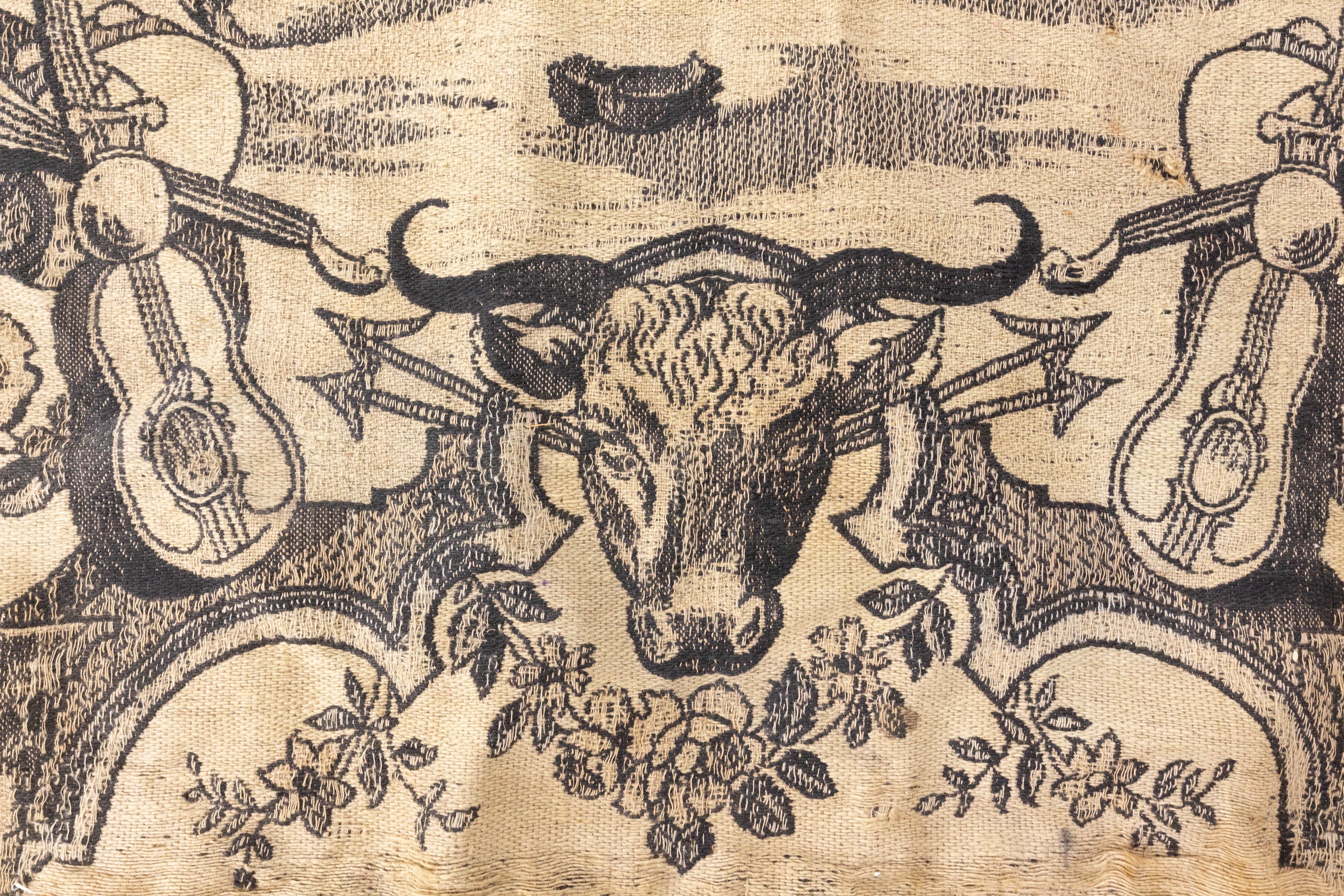 Fabric Spanish Mural Tapestry Bullfighting Decoration, Late 19th Century