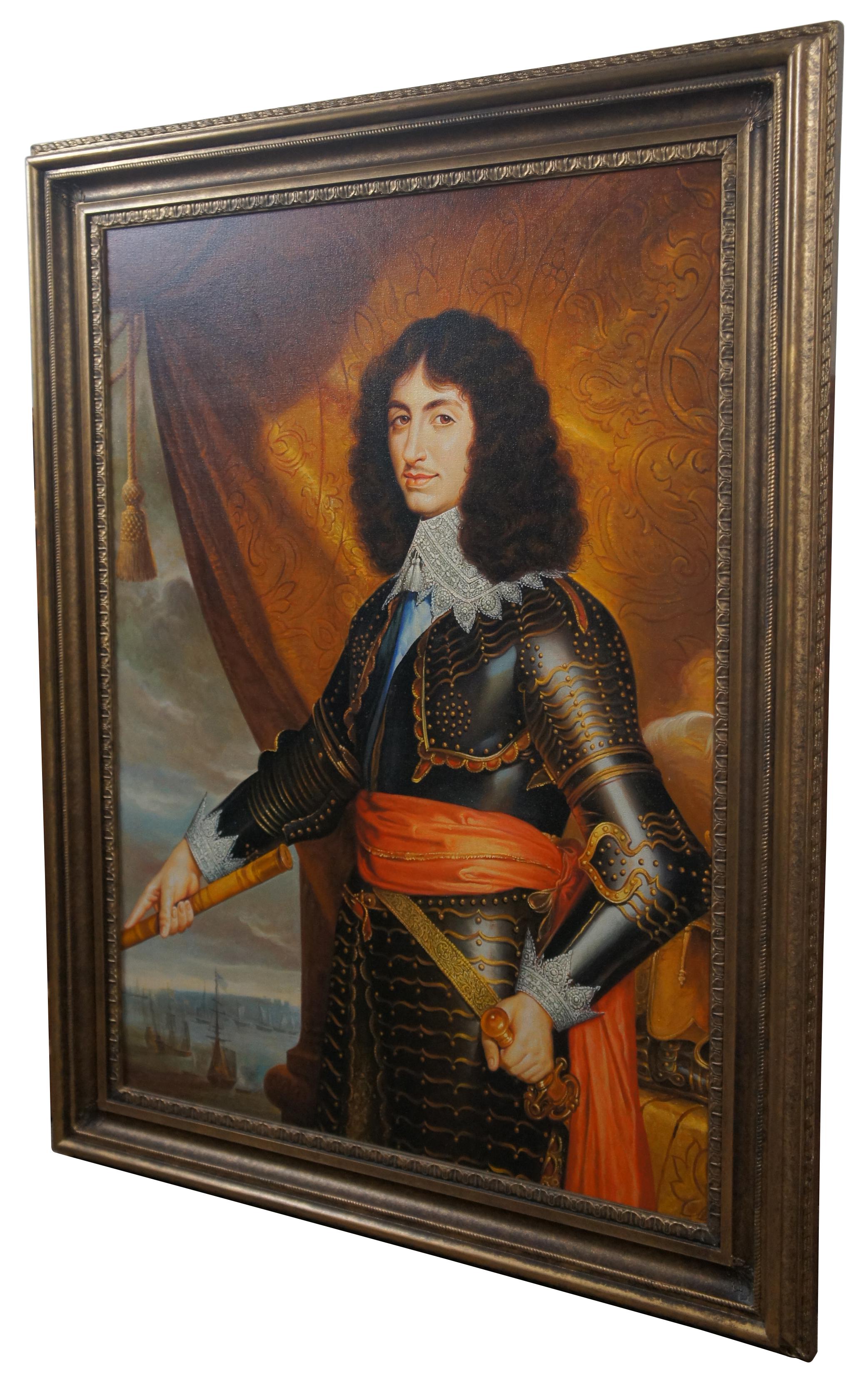 Portrait of King Charles II of England, Late 20th Century reproduction.

The original was painted by Philippe de Champaigne in 1653 and is currently on display in the Cleveland museum of art.  

Charles II (1630–1685) fled England in 1651 during the