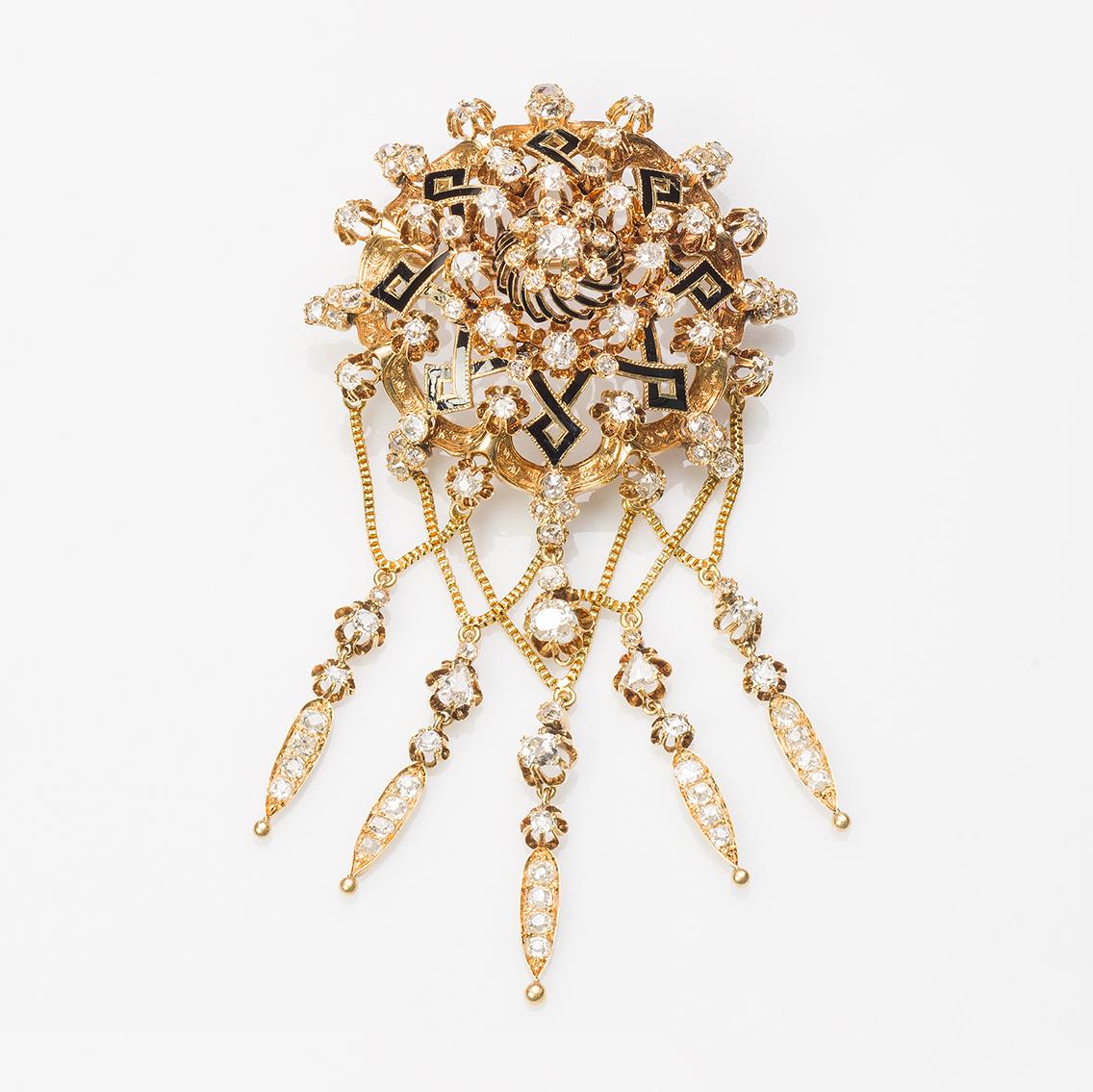 Brilliant Cut Spanish Neo-Renaissance Set Brooch, Earrings, Bracelet and Ring in 18 Karat Gold