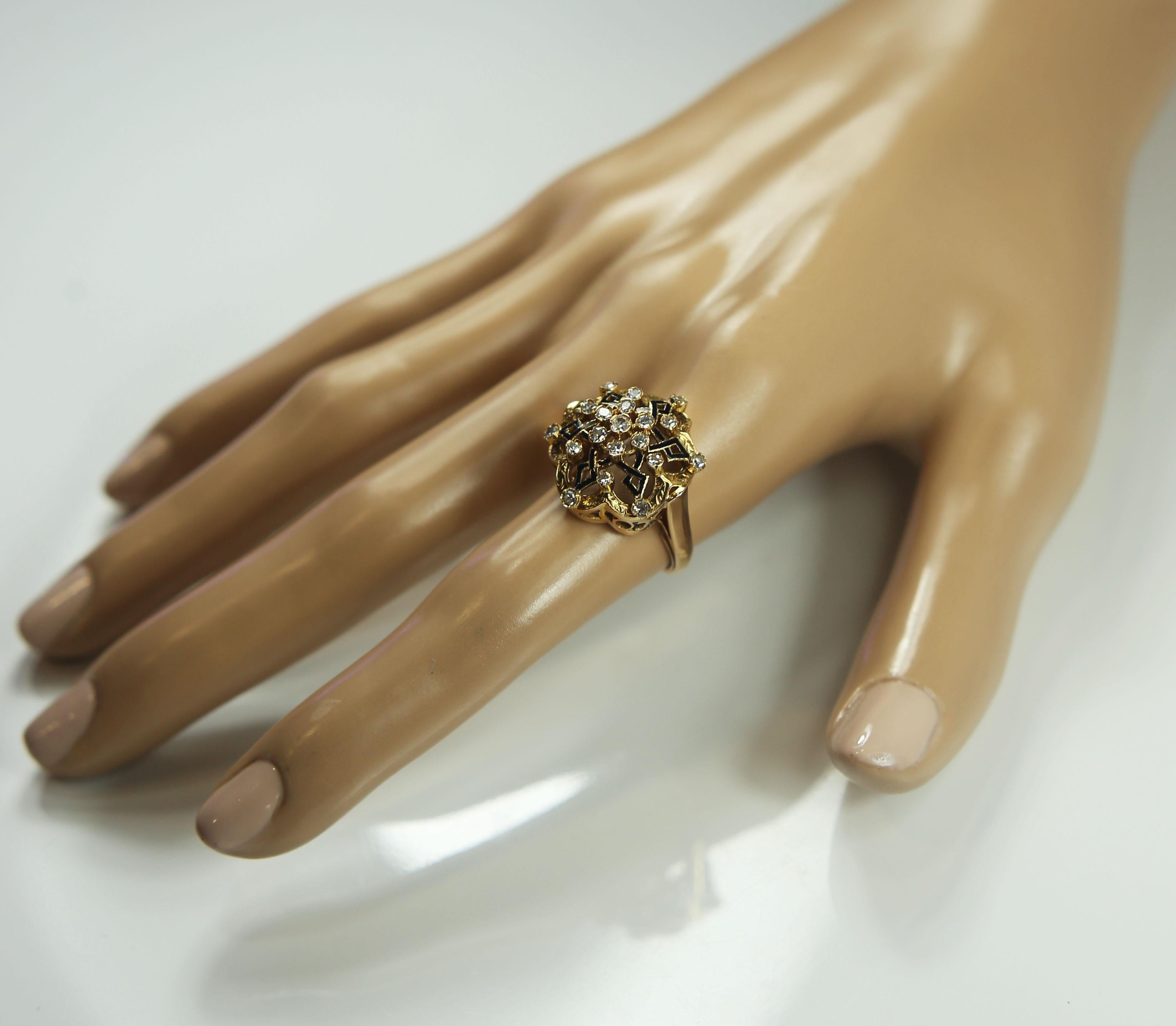 Spanish Neo-Renaissance Set Ring & Bracelet in 18 Karat Gold, Diamonds & Enamel In Good Condition In Bilbao, ES