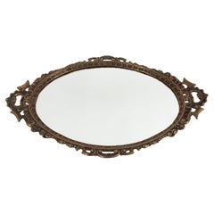 Spanish Neoclassical Bronze & Mirror Oval Serving Tray