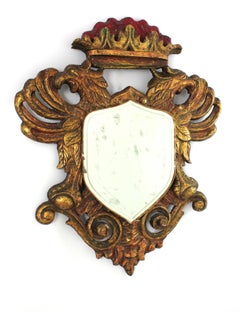 Spanish Neoclassical Double Headed Eagle Mirror in Giltwood, ca 1940s