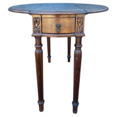 Spanish Neoclassical Oak Drop-Leaf Table with Drawer, Early 20th Century