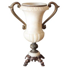 Spanish Neoclassical Twin-Handled Urn Lamp in Alabaster and Bronze