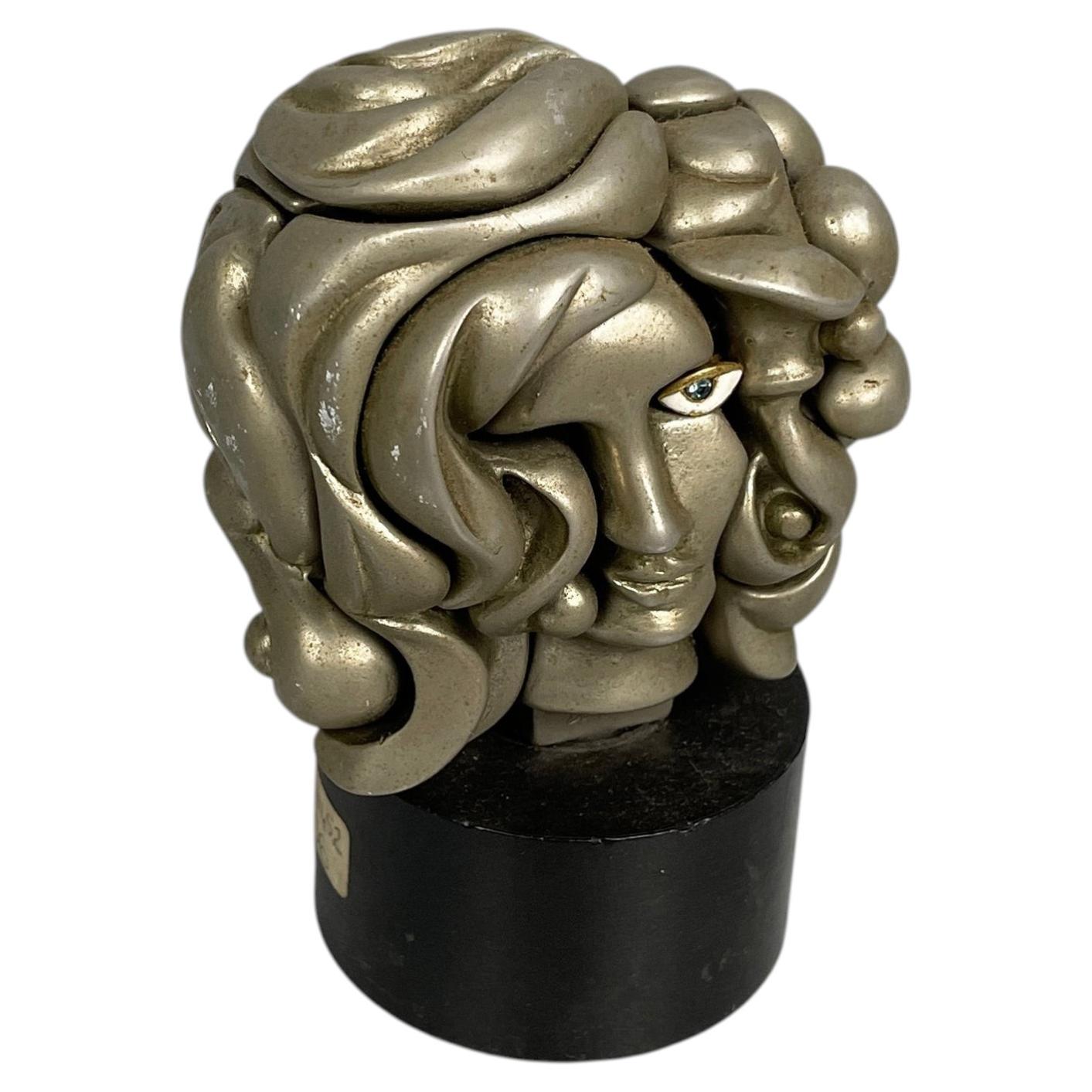 Spanish nickel-plated metal sculpture Portrait de Michèle by Berrocal, 1969-1971 For Sale