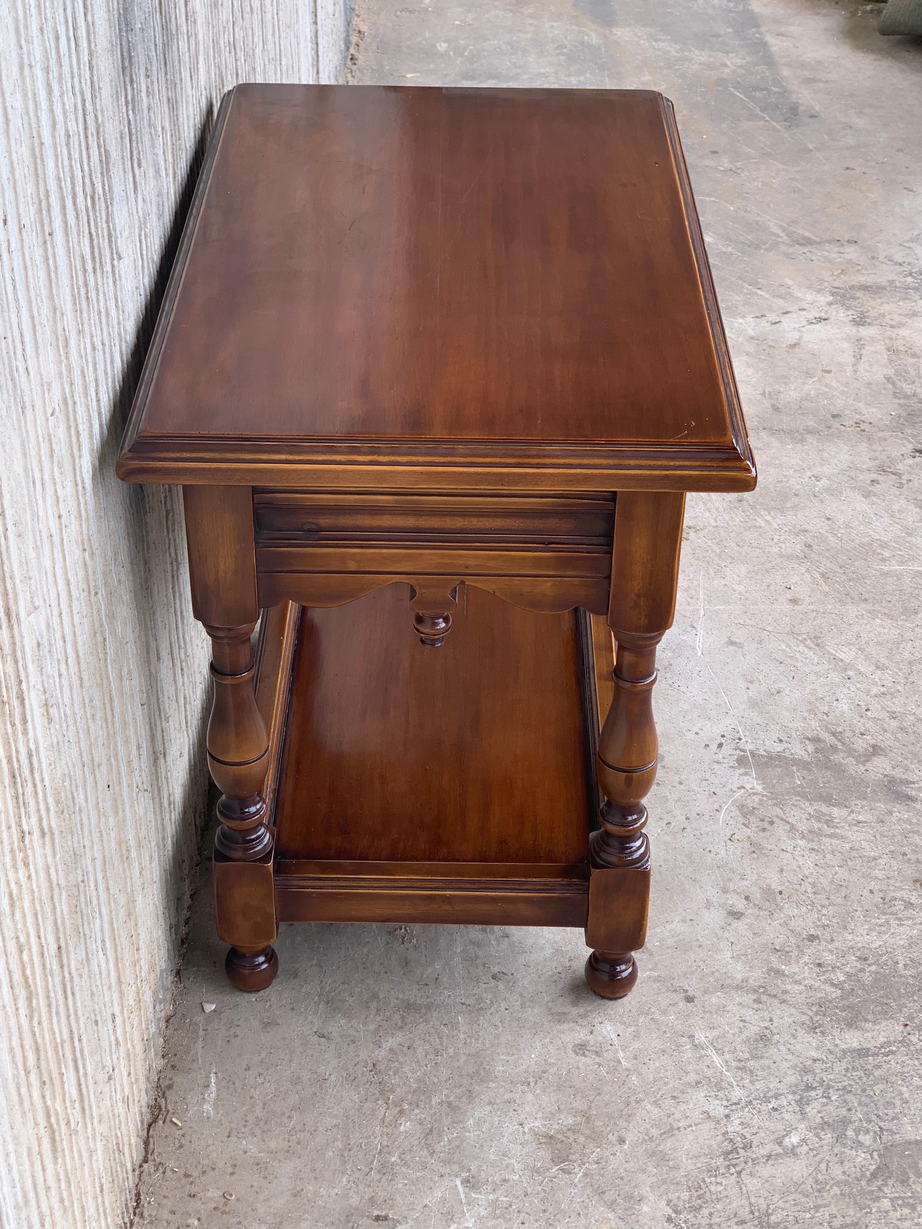 Spanish Nightstand or Side Table with One Drawer and Low Shelve by