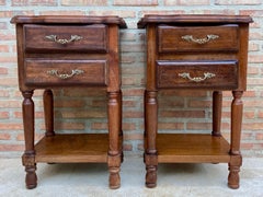 Spanish Nightstands in Walnut with 2 Drawers and Shelf, 1950, Set of 2