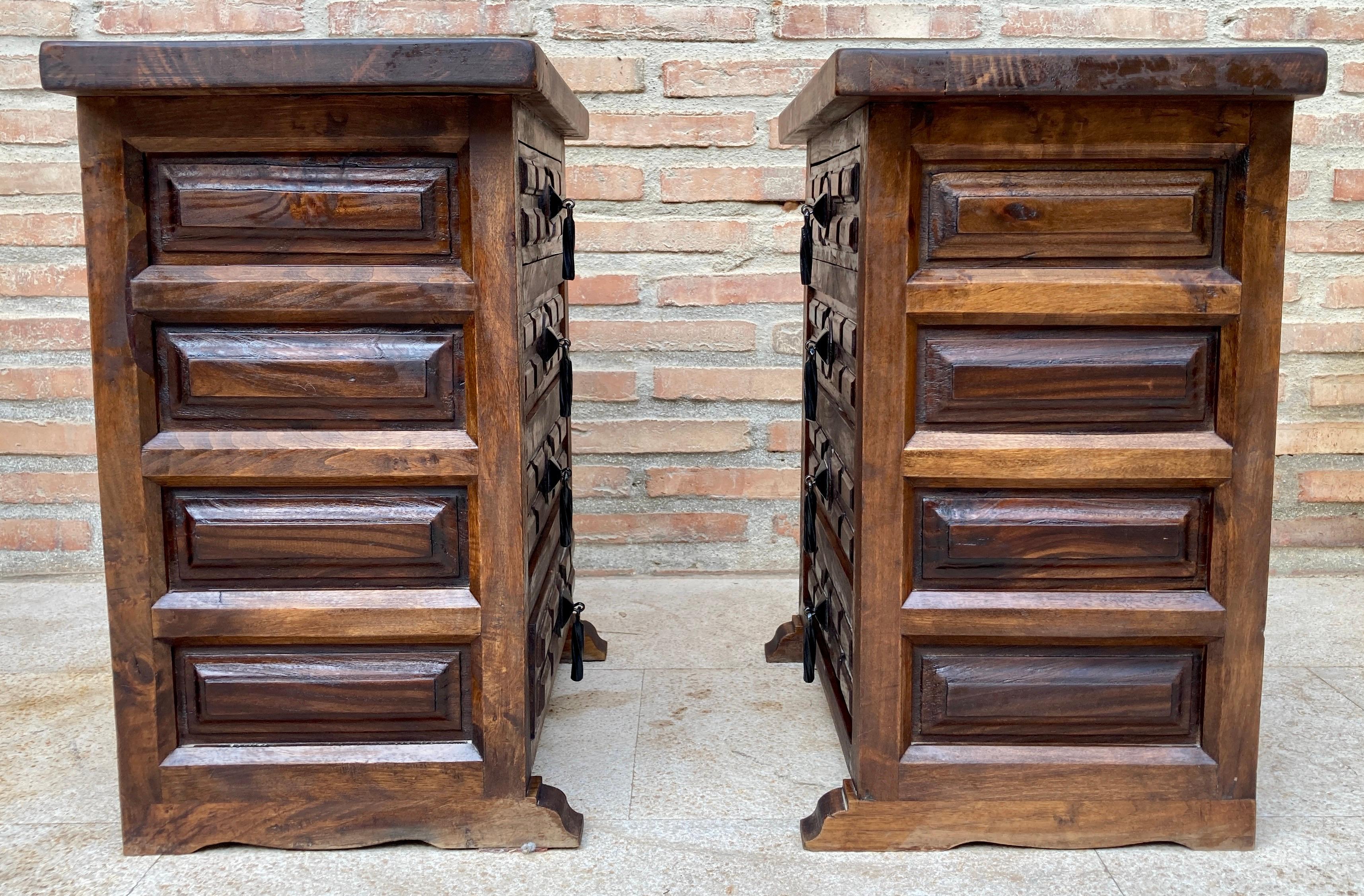 Spanish Nightstands with Four Drawers and Iron Hardware, 1950s, Set of 2 For Sale 4