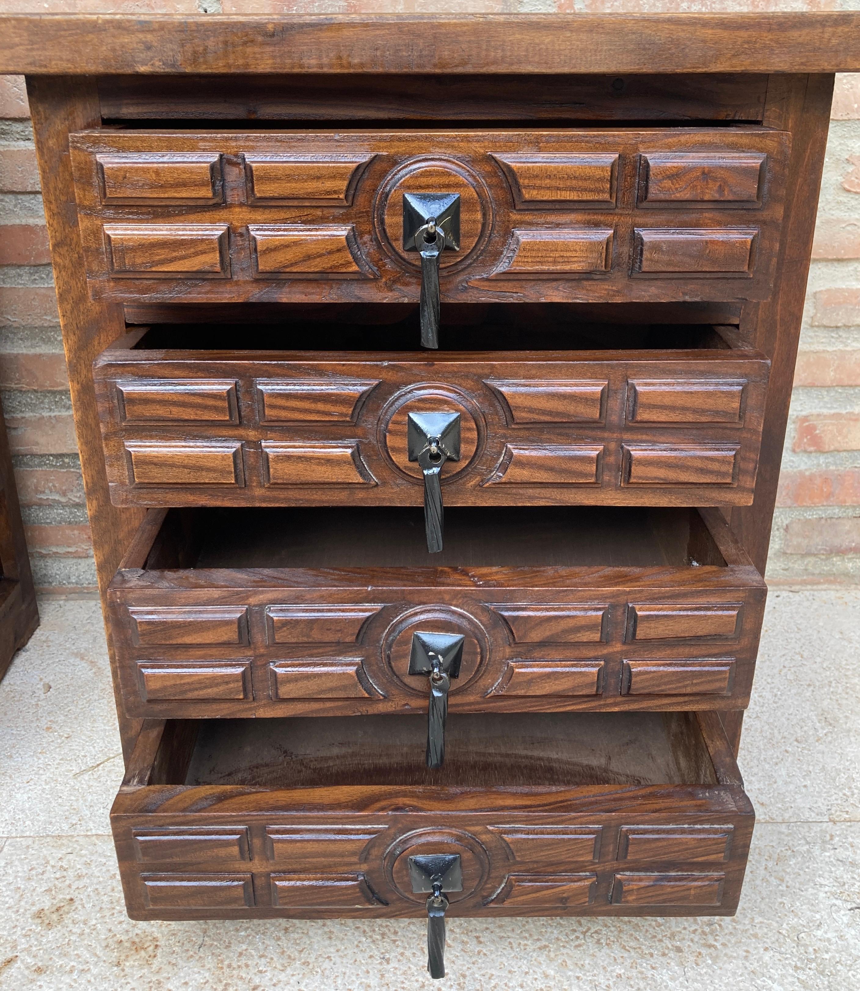 Spanish Nightstands with Four Drawers and Iron Hardware, 1950s, Set of 2 For Sale 5