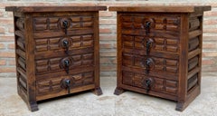 Spanish Nightstands with Four Drawers and Iron Hardware, 1950s, Set of 2
