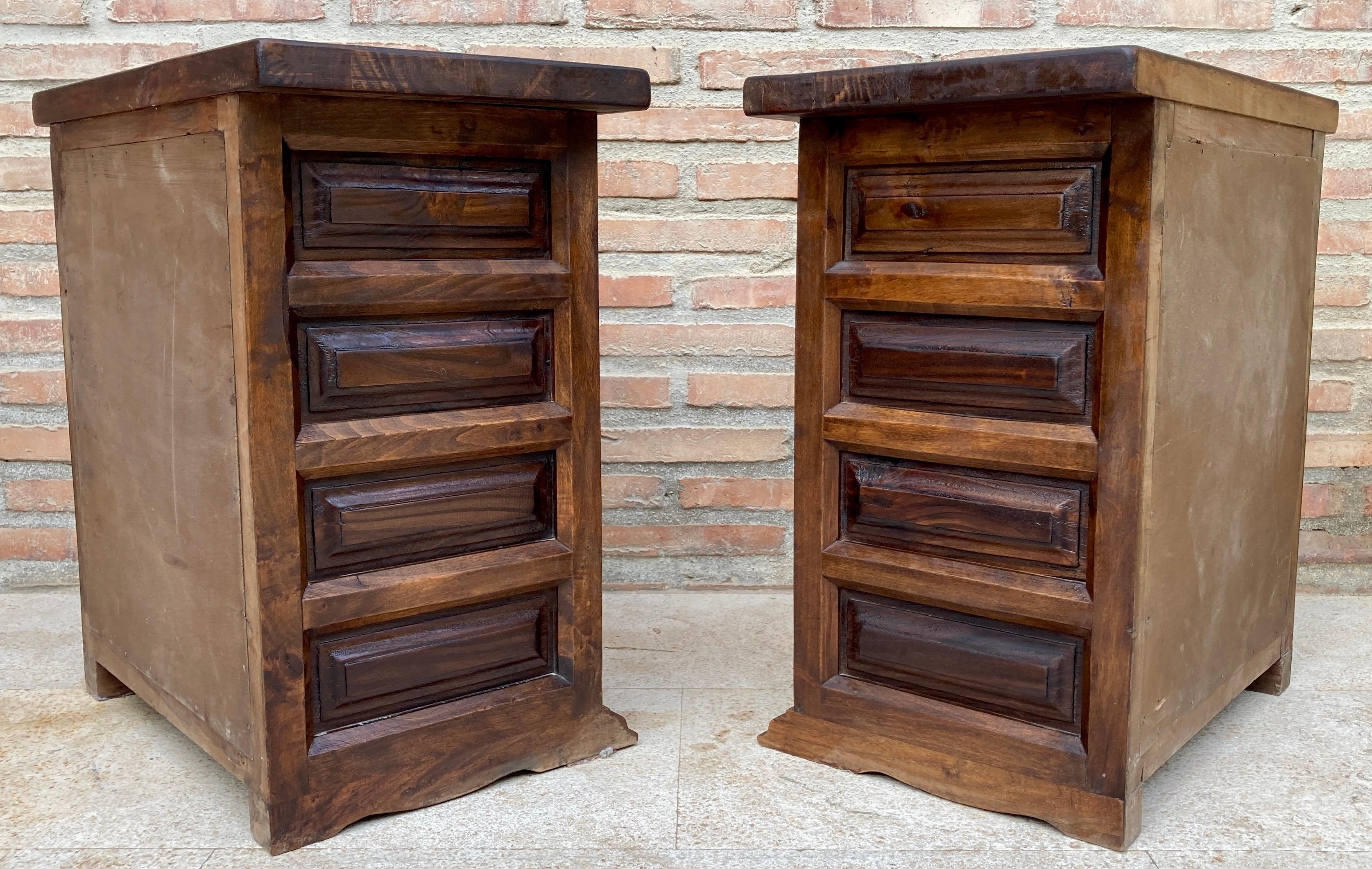 Walnut Spanish Nightstands with Four Drawers and Iron Hardware, 1950s, Set of 2 For Sale