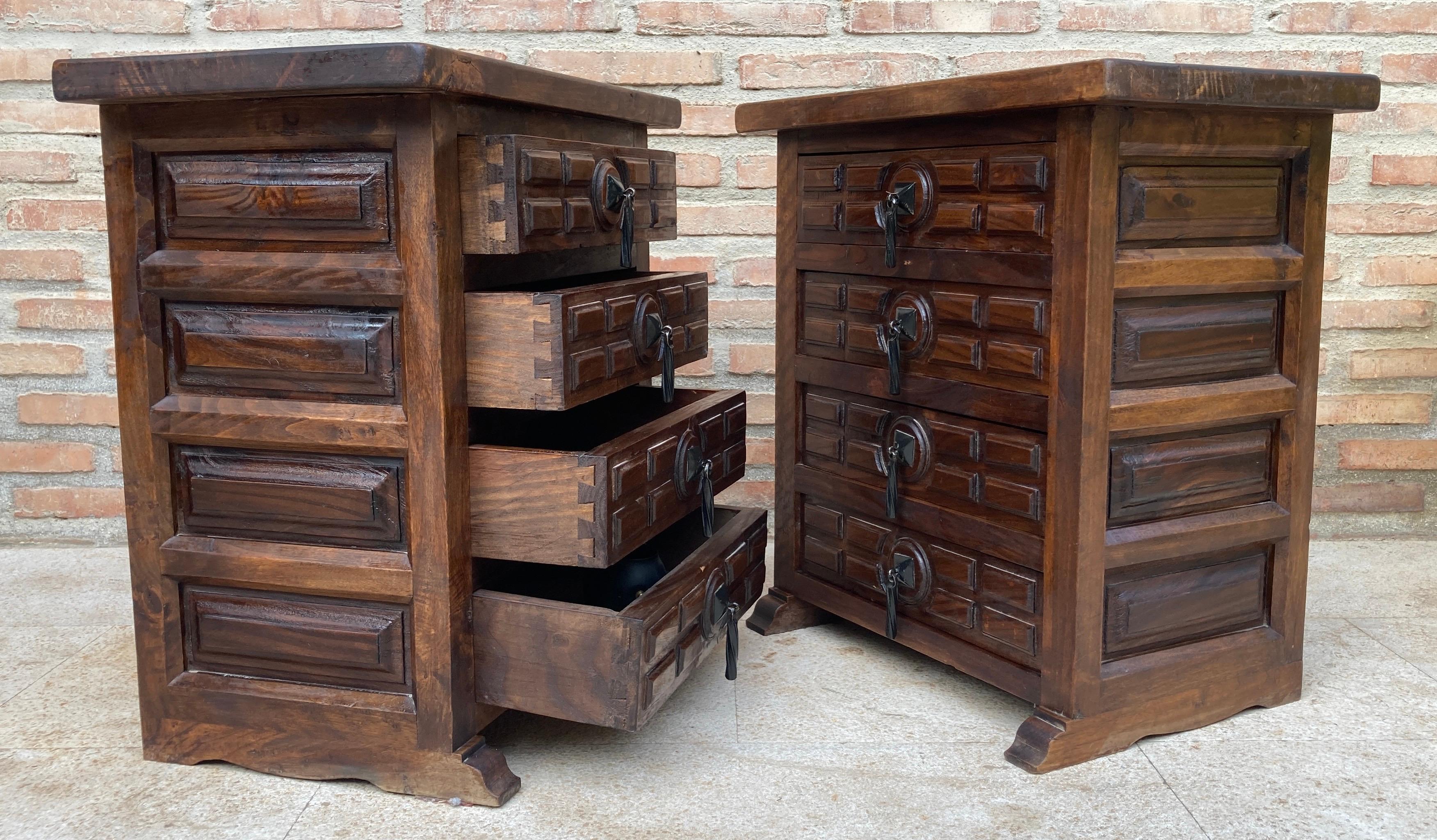 Spanish Nightstands with Four Drawers and Iron Hardware, 1950s, Set of 2 For Sale 3