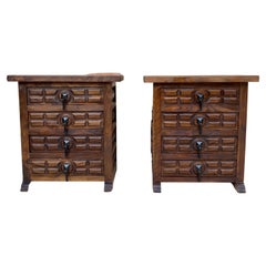 Retro Spanish Nightstands with Four Drawers and Iron Hardware, 1950s, Set of 2