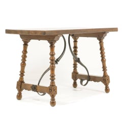 Spanish Oak and Wrought-Iron Trestle Table