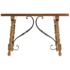 Antique Spanish Oak and Wrought-Iron Trestle Table