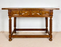 Mesa consola de roble español con dos cajones, siglo XX